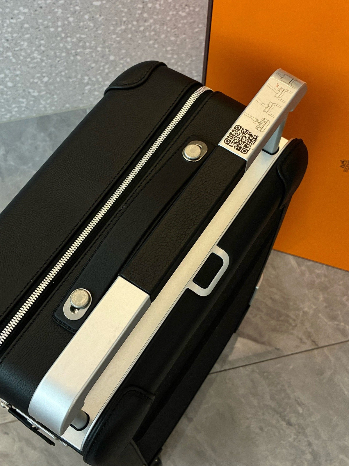HERMÈS Carry-On Suitcase 20 – Black Leather and Canvas with Aluminium Frame, TSA Lock, Brand New