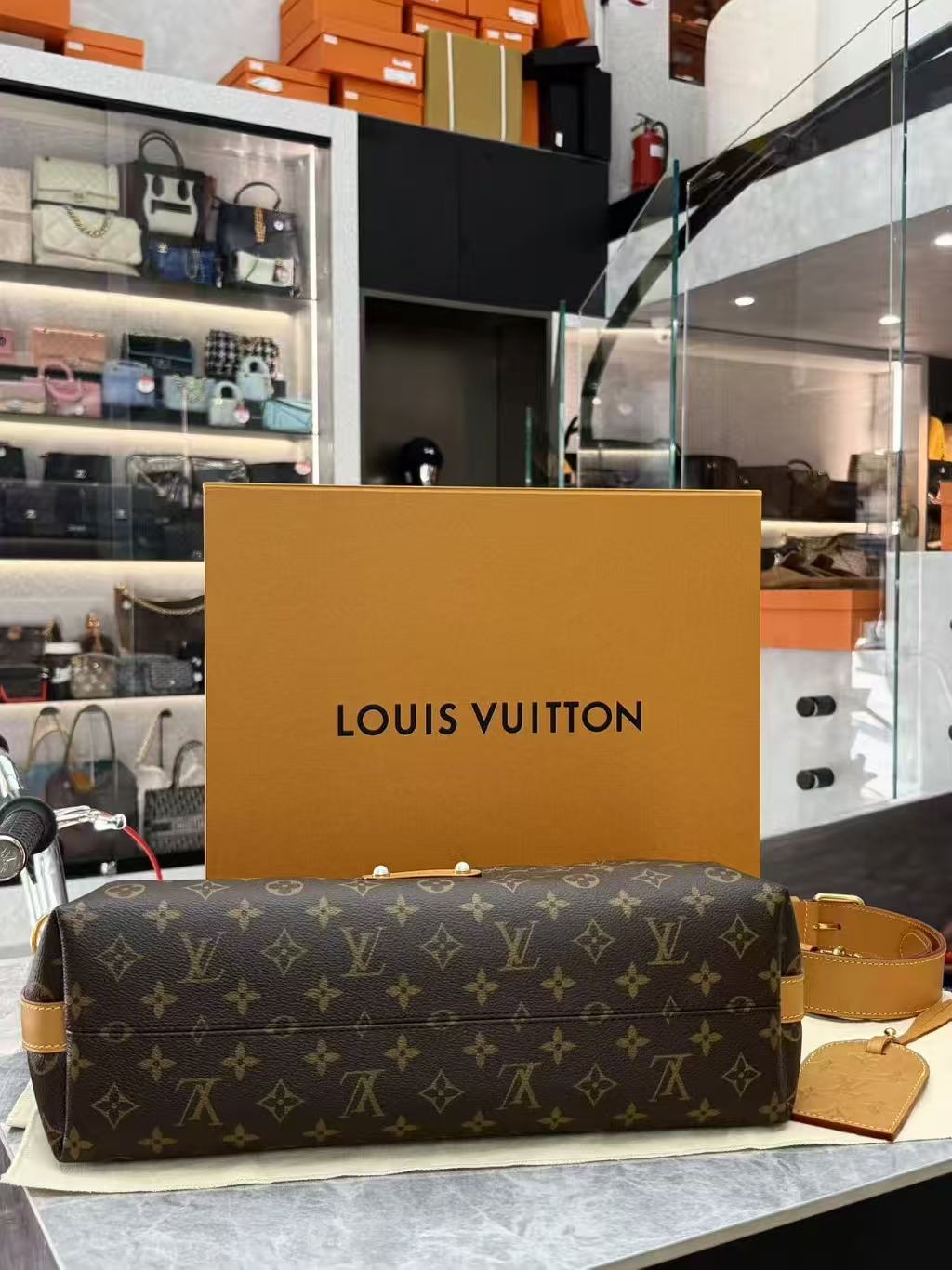 Louis Vuitton Vagabond Hobo bag in monogram coated canvas with vachetta leather trim and gold-toned hardware