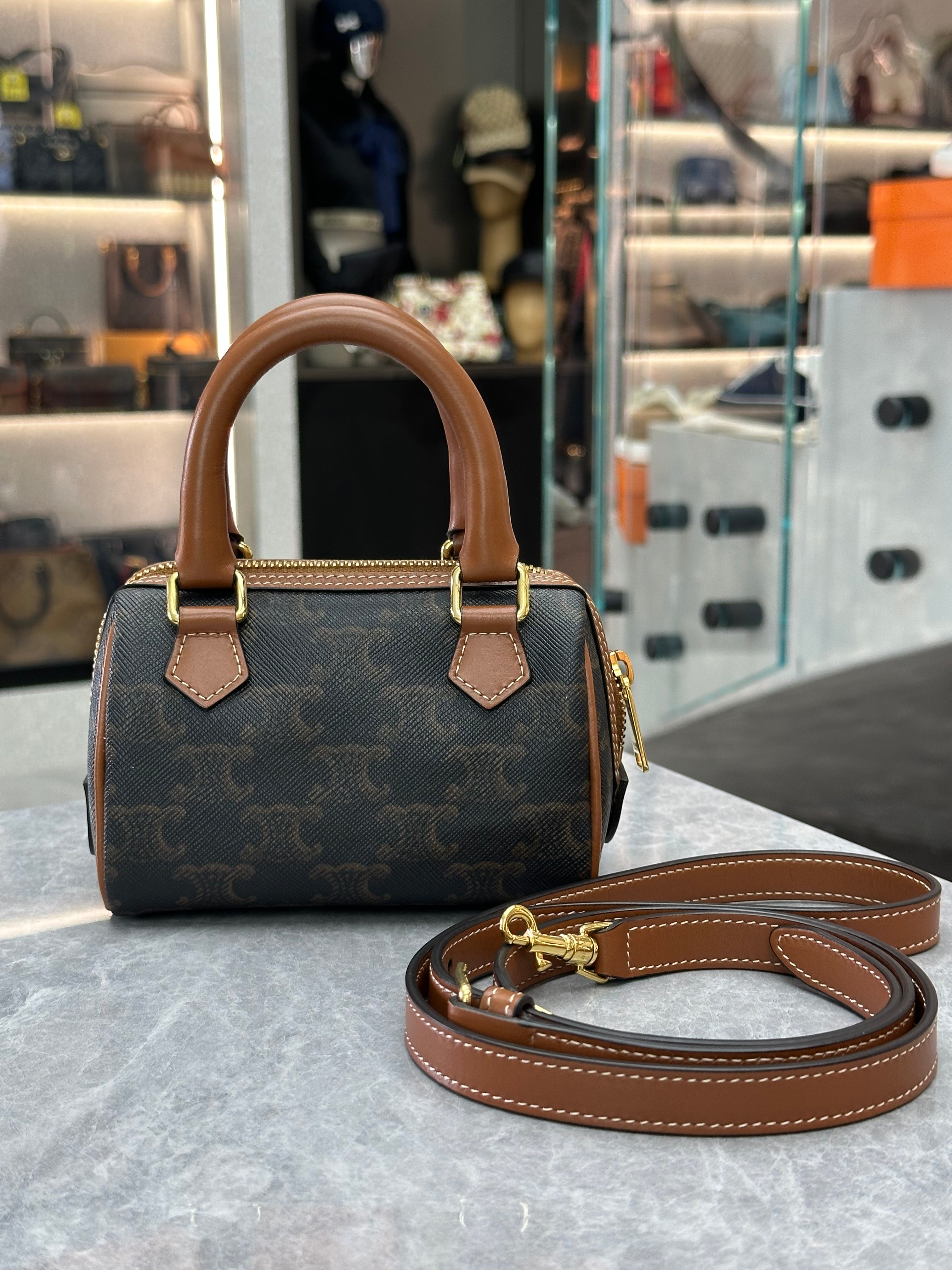 Celine Mini Boston Bag in Triomphe Canvas