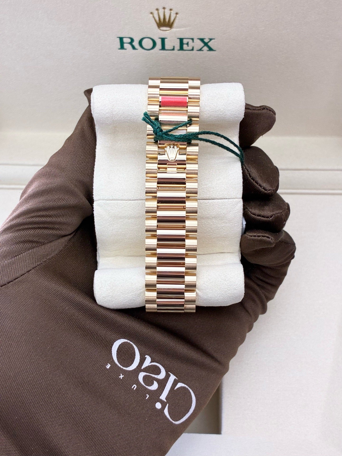 Rolex Day-Date 36 yellow gold watch with a green ombré diamond dial