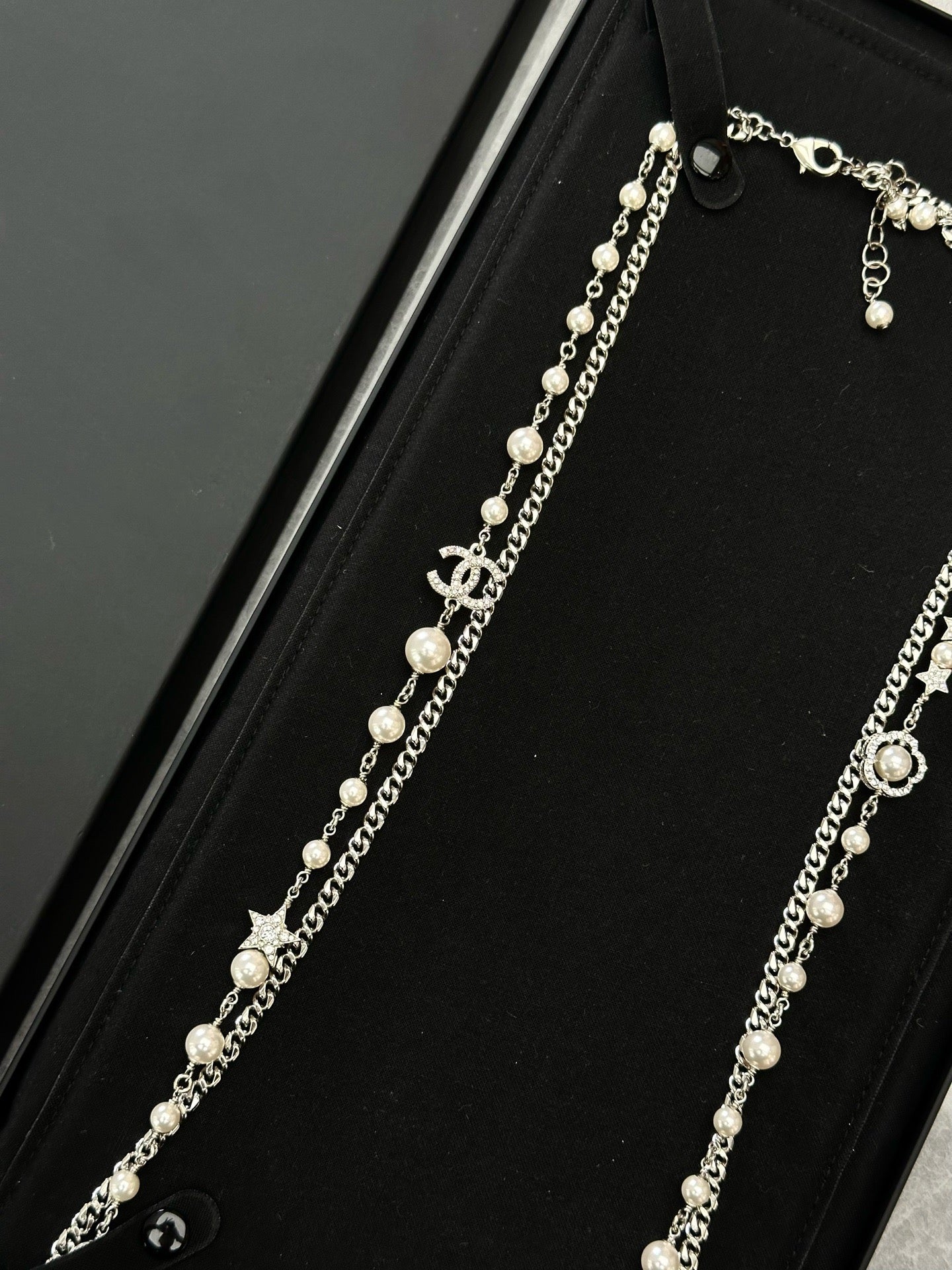 Chanel Pearl Rhinestone Flower Star Long Necklace