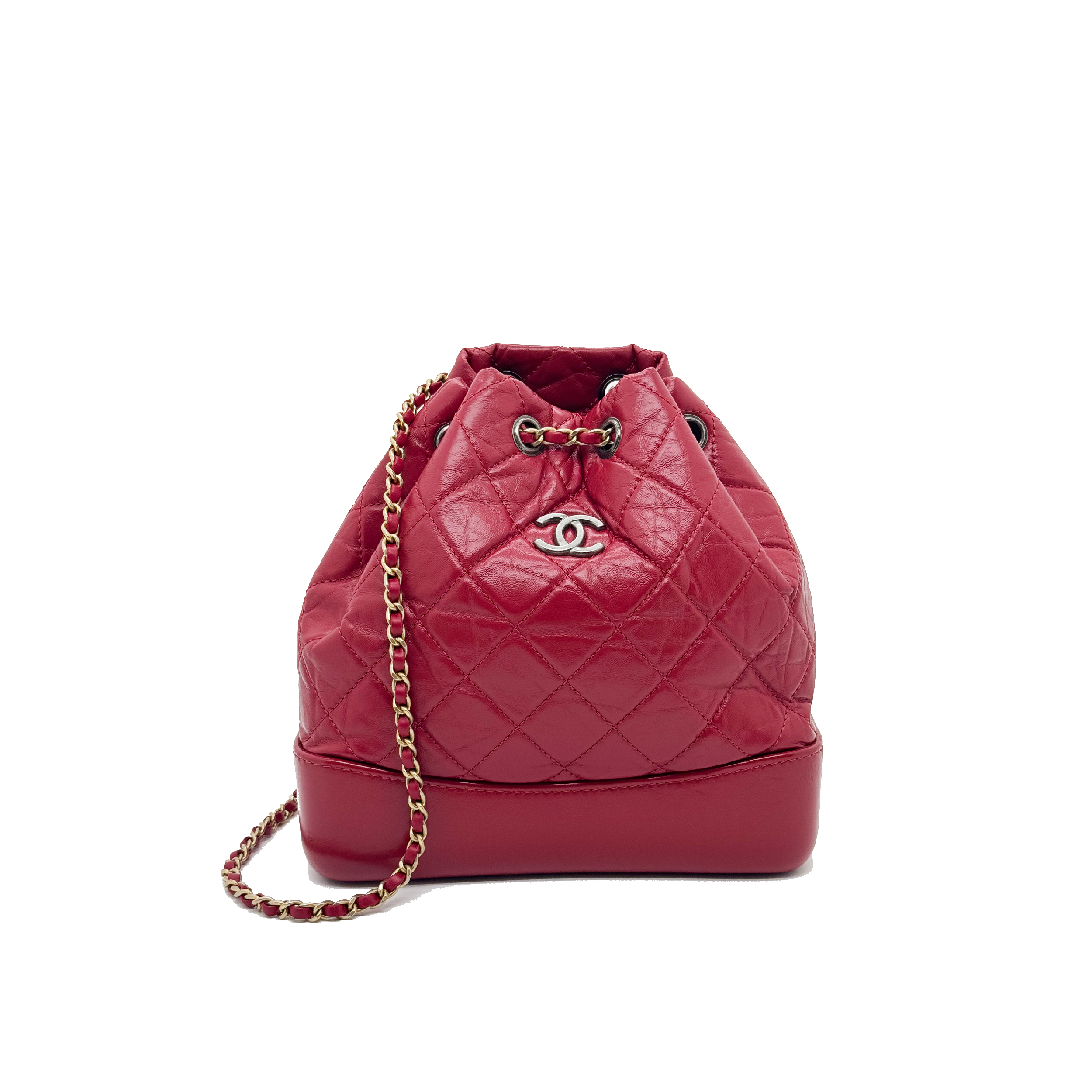 Chanel Small Gabrielle Backpack Aged Calfskin Red With Ruthenium Gold/Sliver Hardware