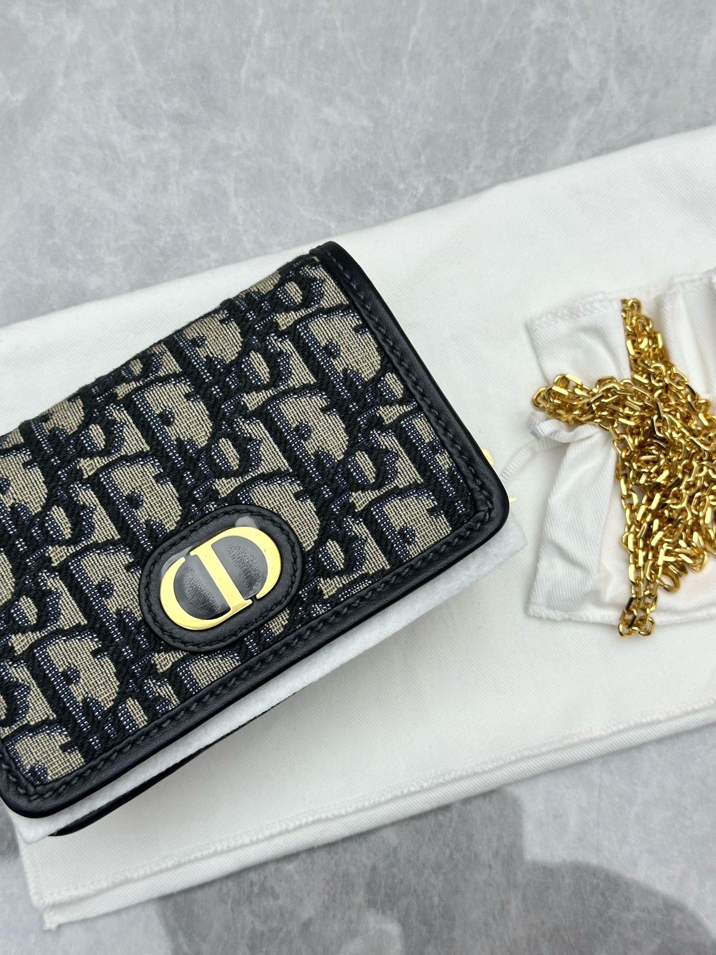 Dior 30 Montaigne Nano Pouch in blue oblique jacquard canvas