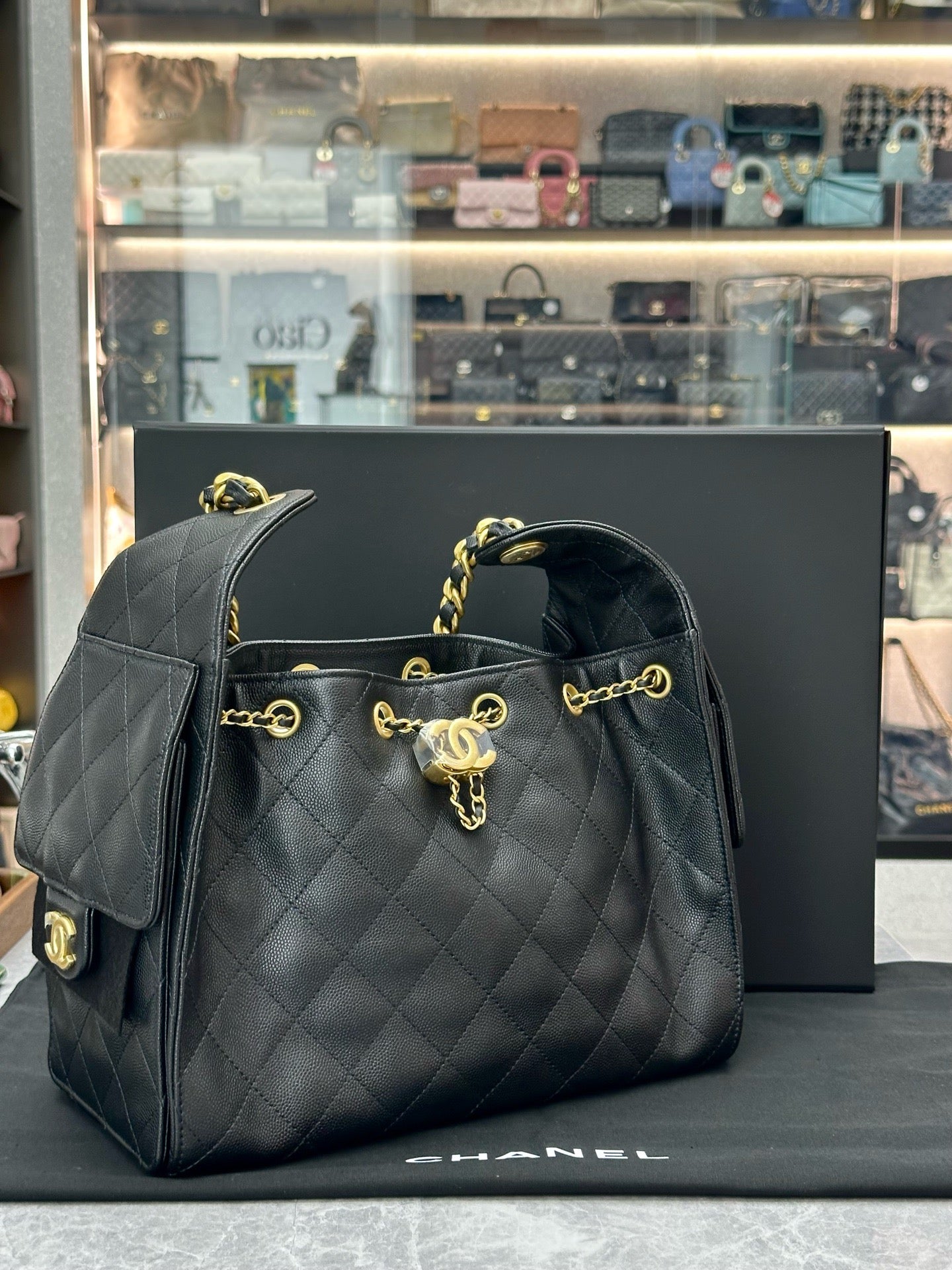 Chanel 25 black Hobo bag crafted from quilted caviar leather