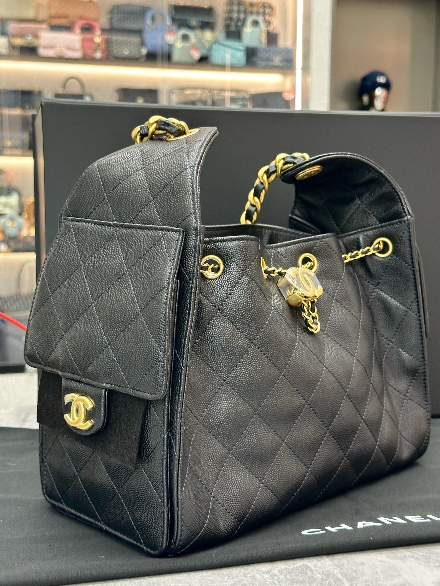 Chanel 25 black Hobo bag crafted from quilted caviar leather