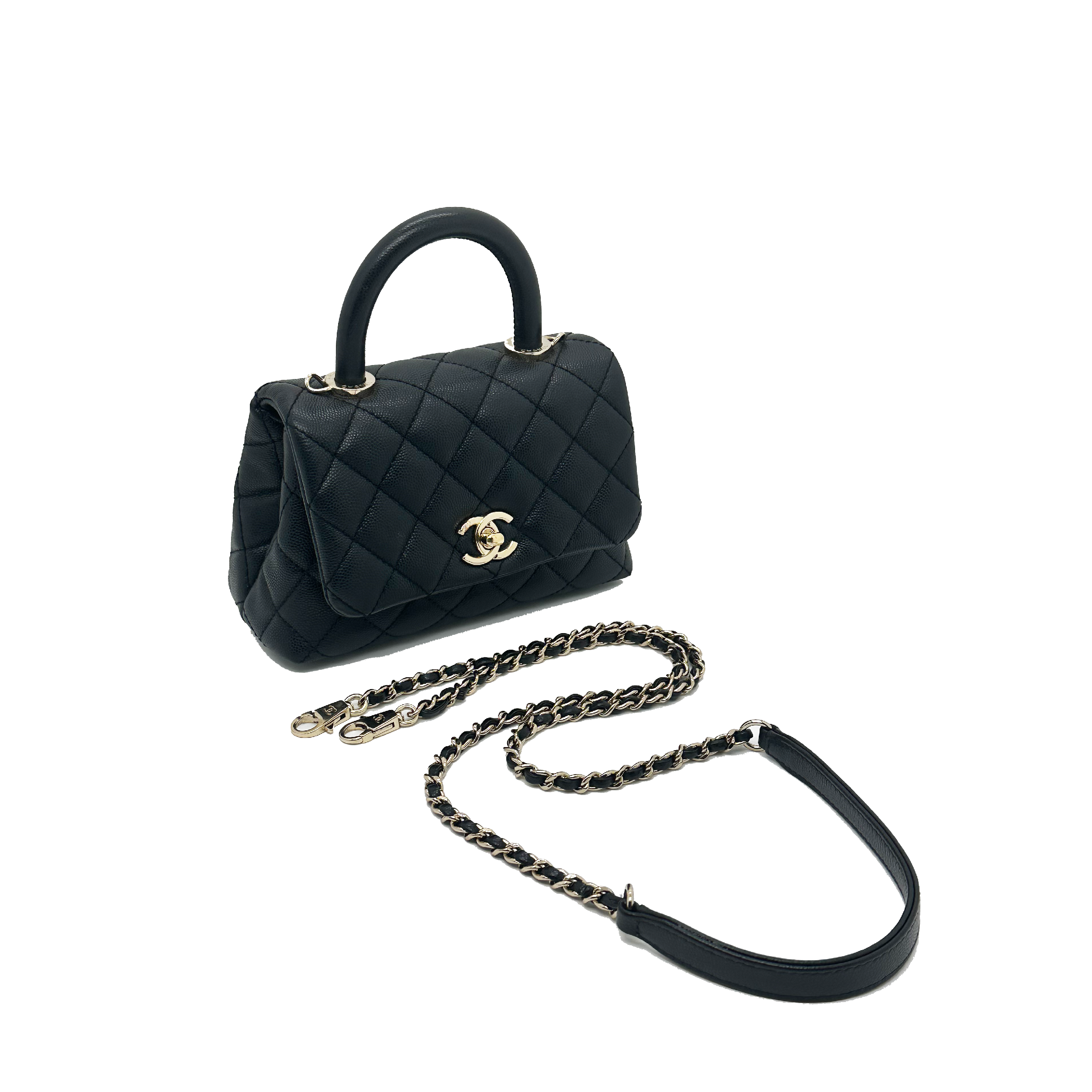Chanel Mini Flap Bag with Top Handle Grained Calfskin & Gold-Tone Metal Black