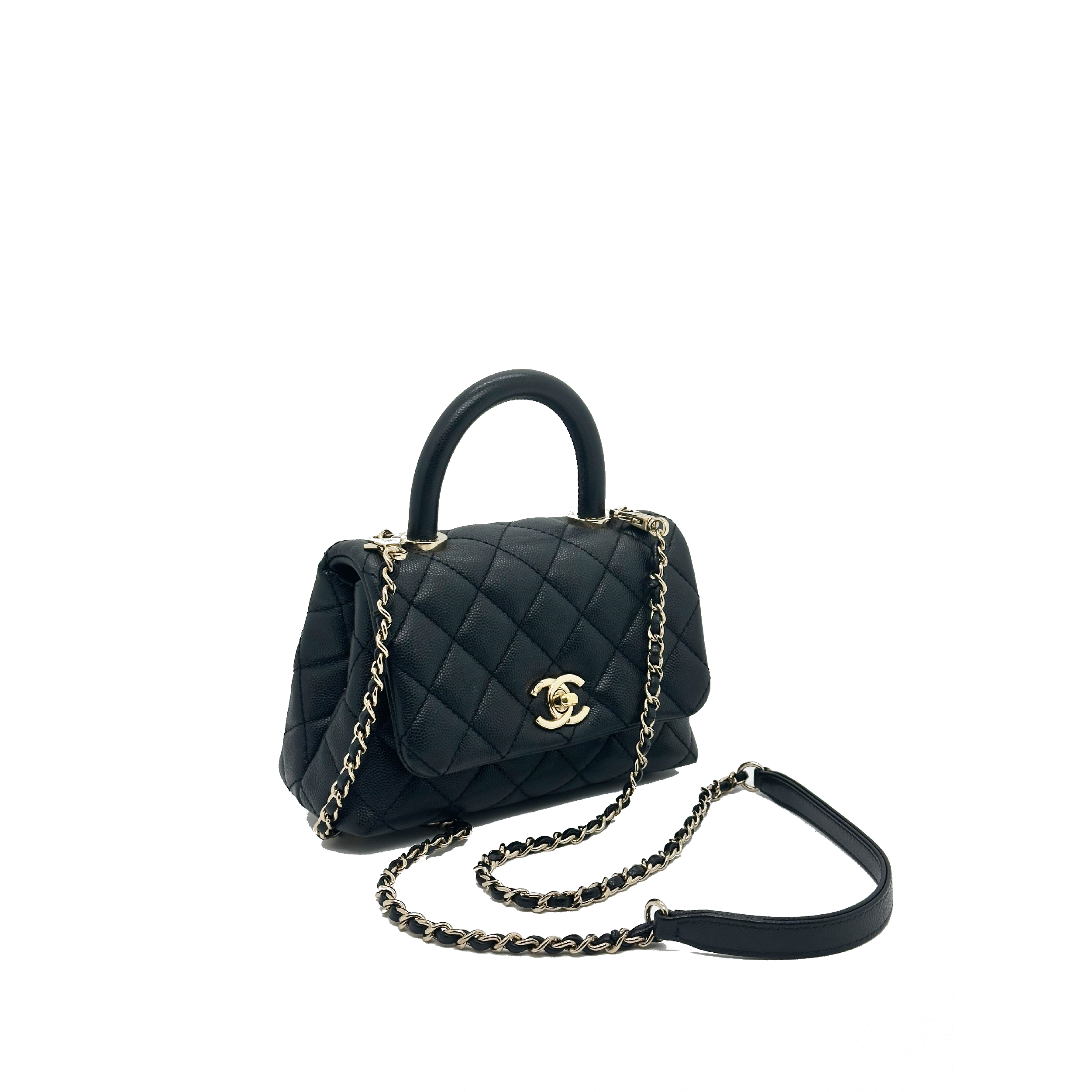 Chanel Mini Flap Bag with Top Handle Grained Calfskin & Gold-Tone Metal Black