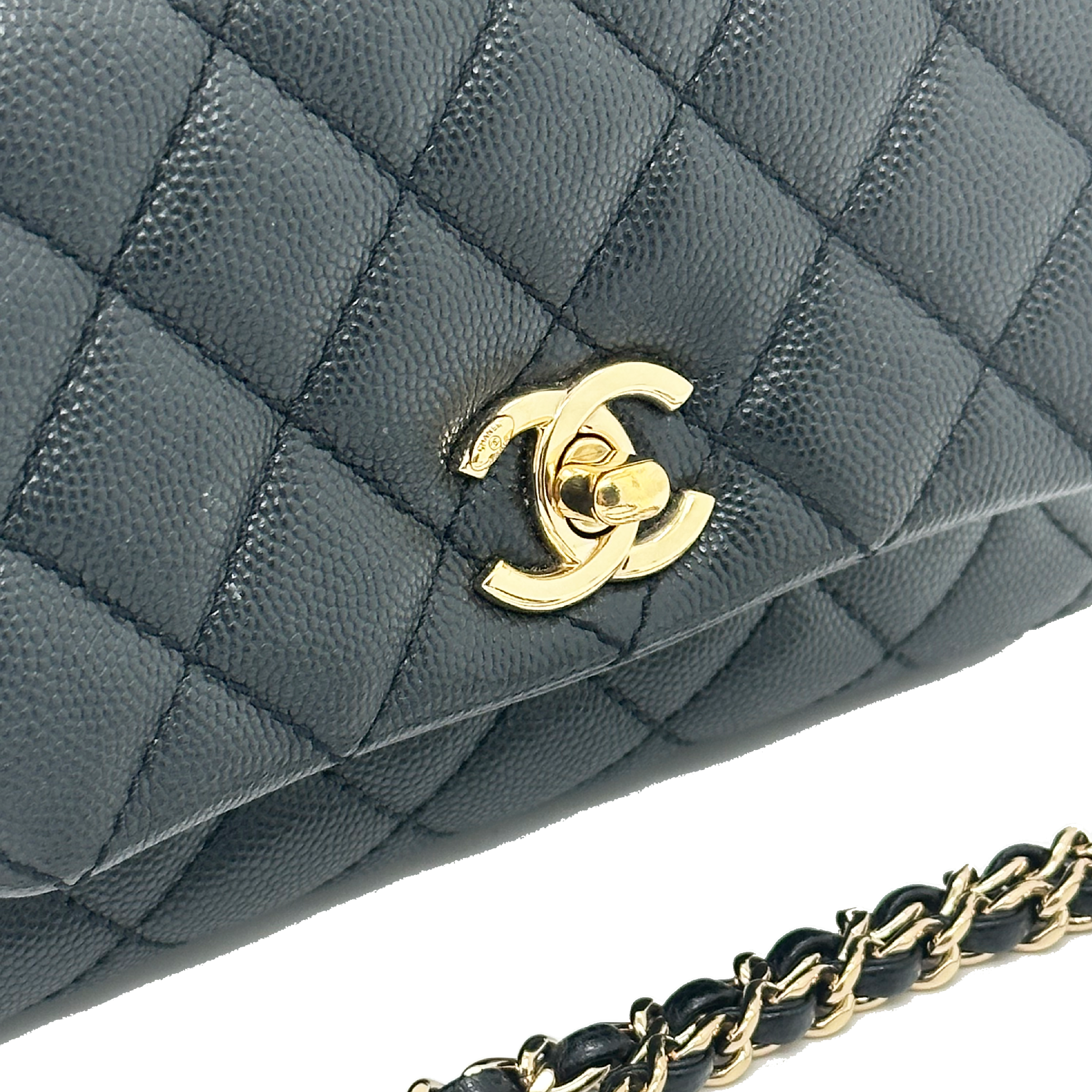 Chanel Mini Flap Bag with Top Handle Grained Calfskin & Gold-Tone Metal Black