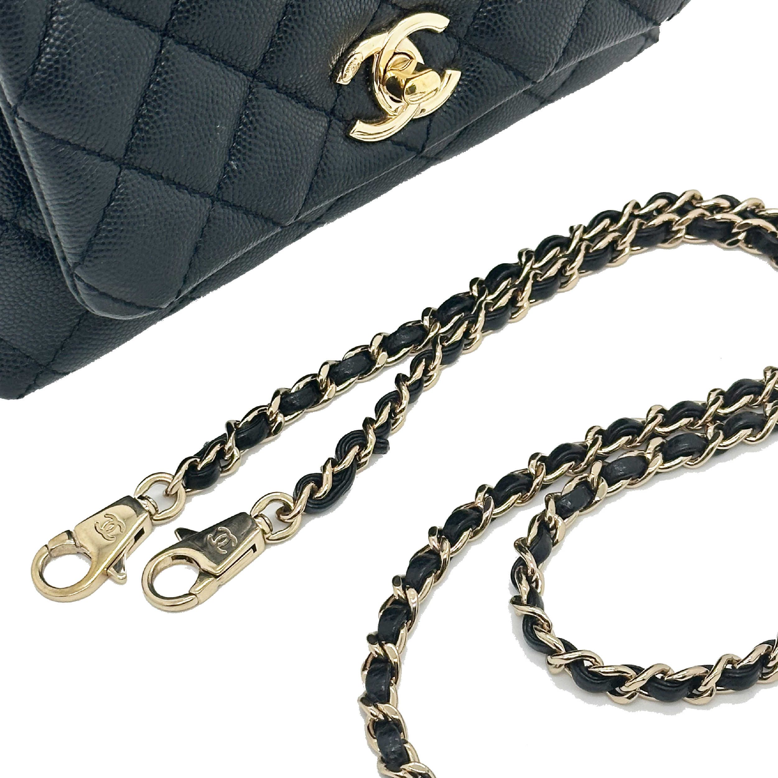 Chanel Mini Flap Bag with Top Handle Grained Calfskin & Gold-Tone Metal Black