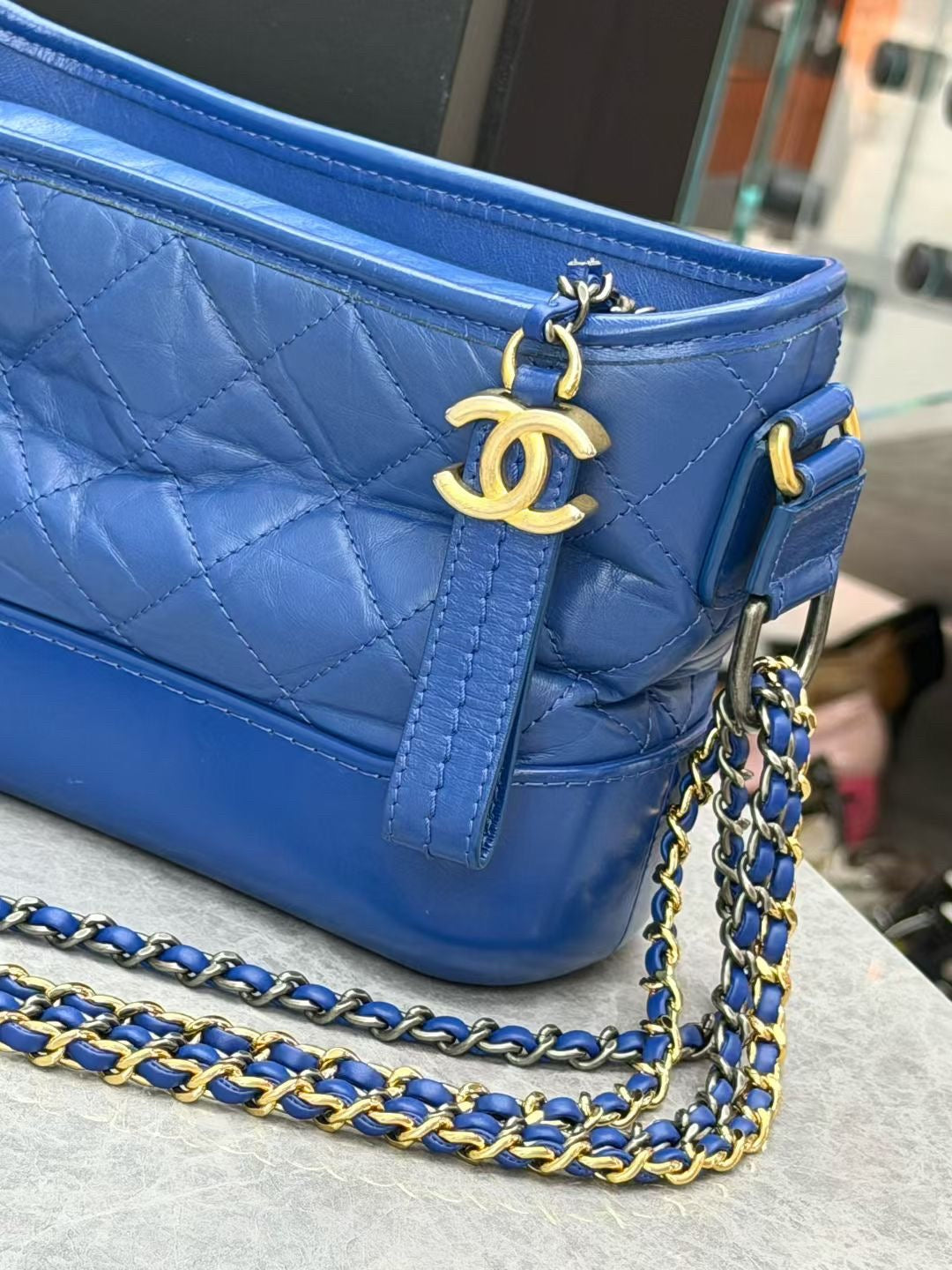 Chanel Gabrielle Small blue Hobo bag made of quilted aged calfskin with mixed hardware
