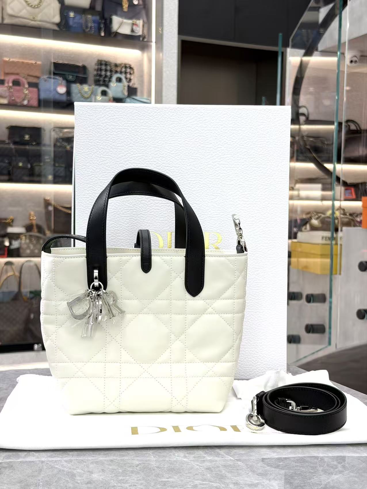 Dior Toujours vertical tote bag crafted in calfskin with macrocannage stitching