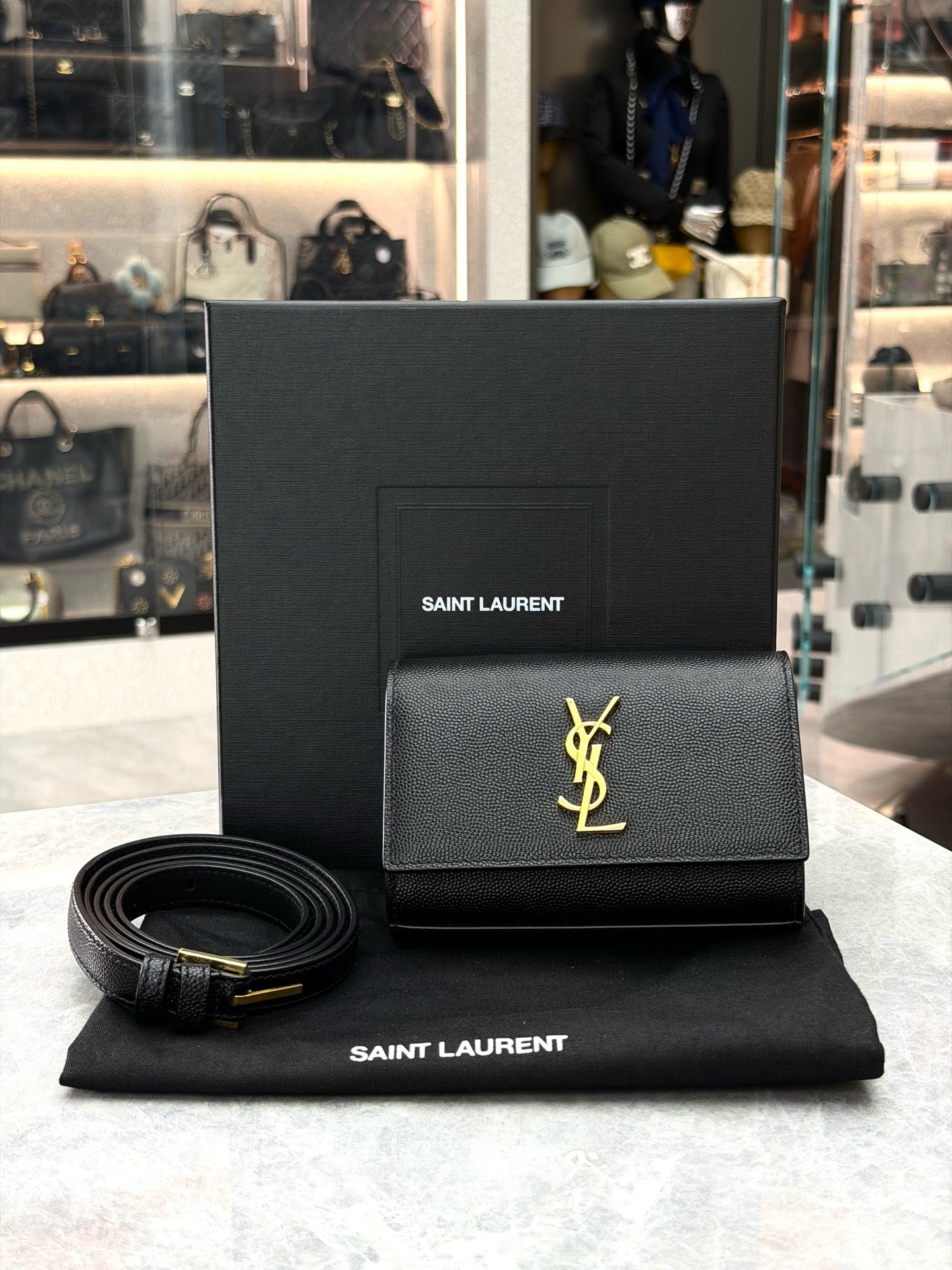 Saint Laurent Kate shoulder bag (black textured leather)