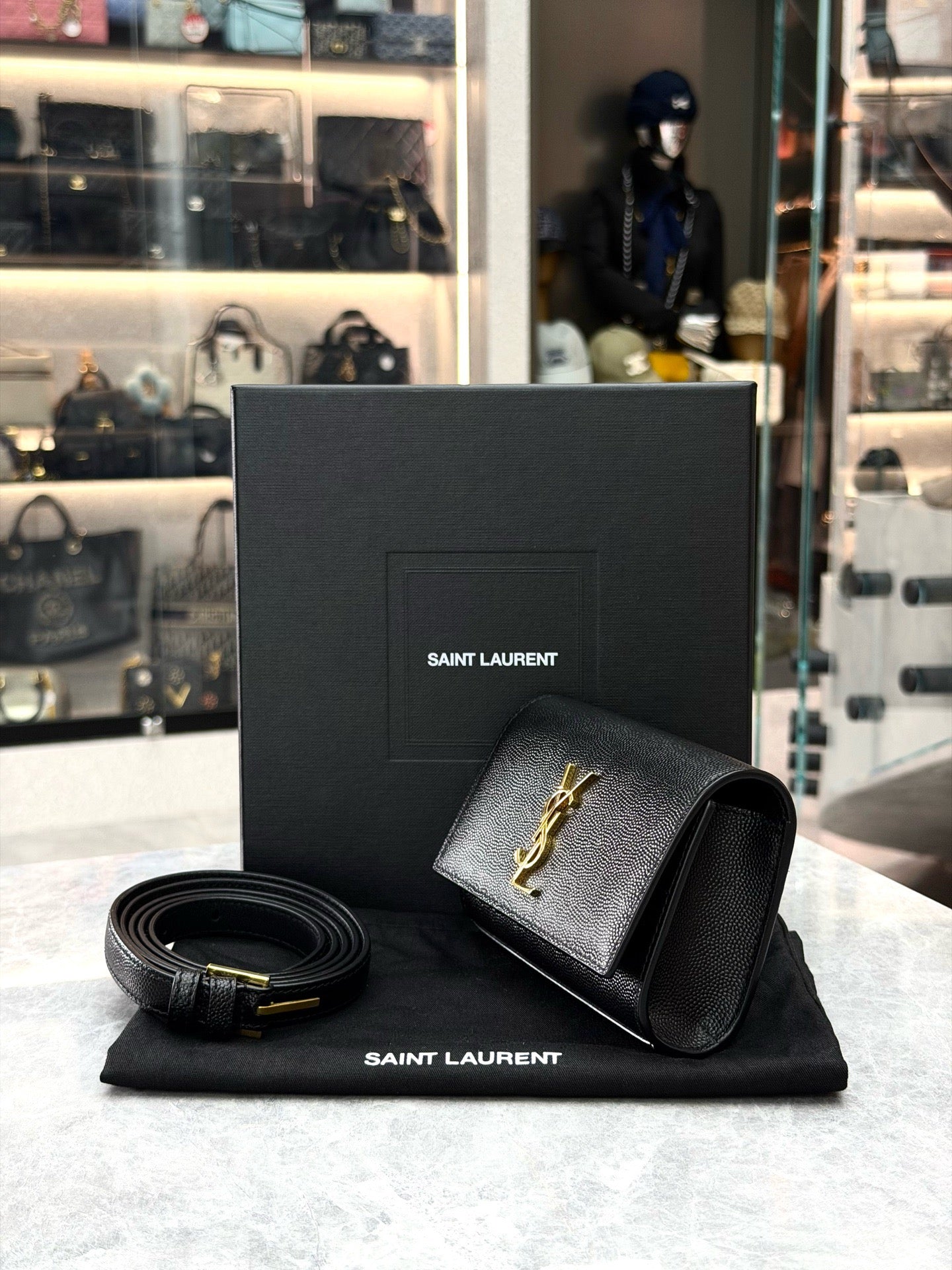 Saint Laurent Kate shoulder bag (black textured leather)