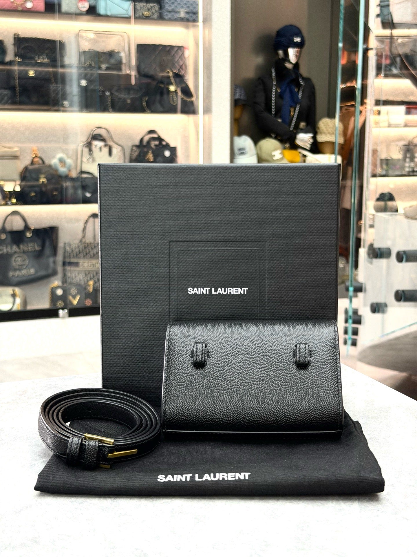Saint Laurent Kate shoulder bag (black textured leather)