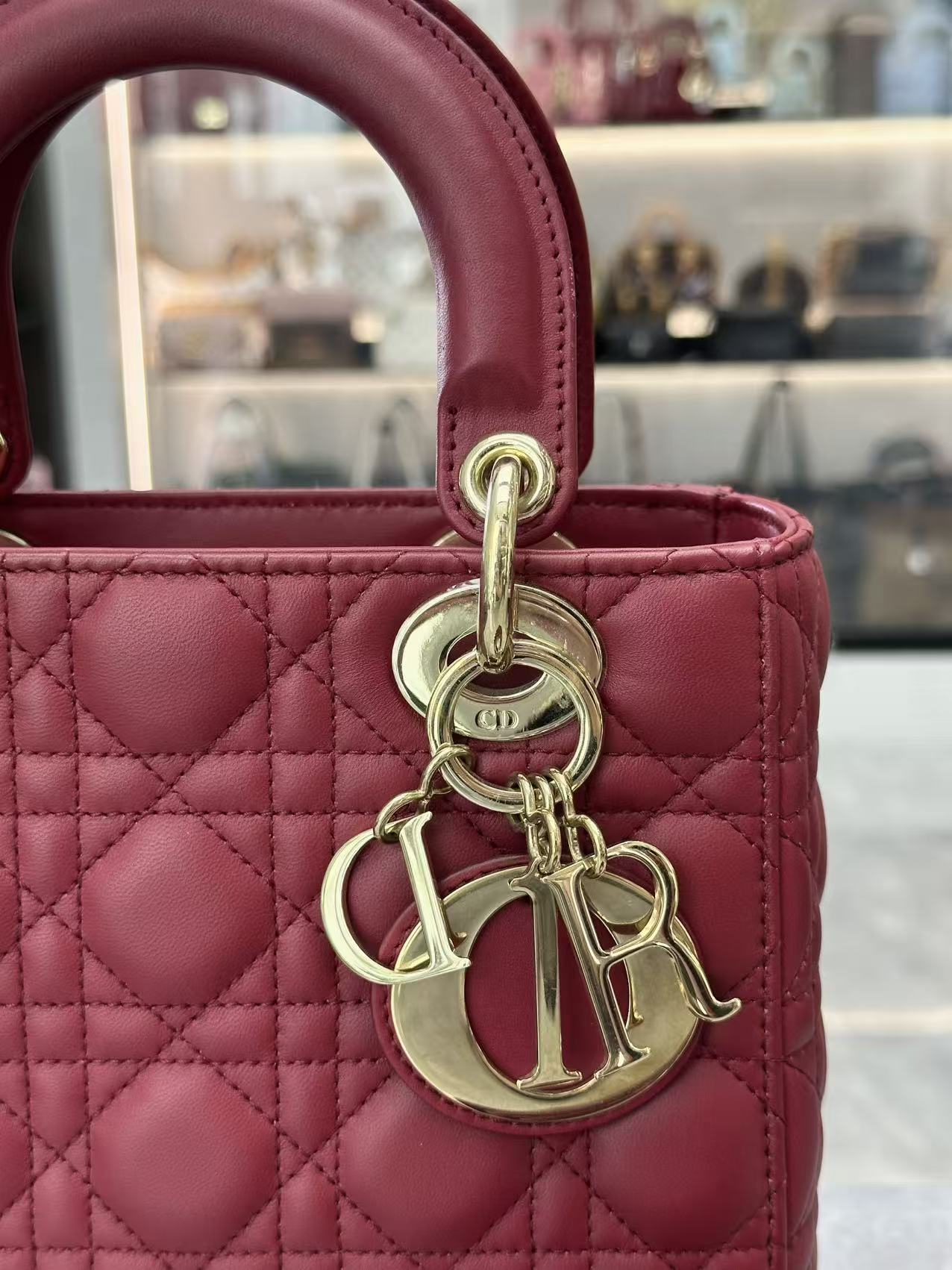 Christian Dior Lambskin Cannage Small Lucky Badges My Lady Dior Red