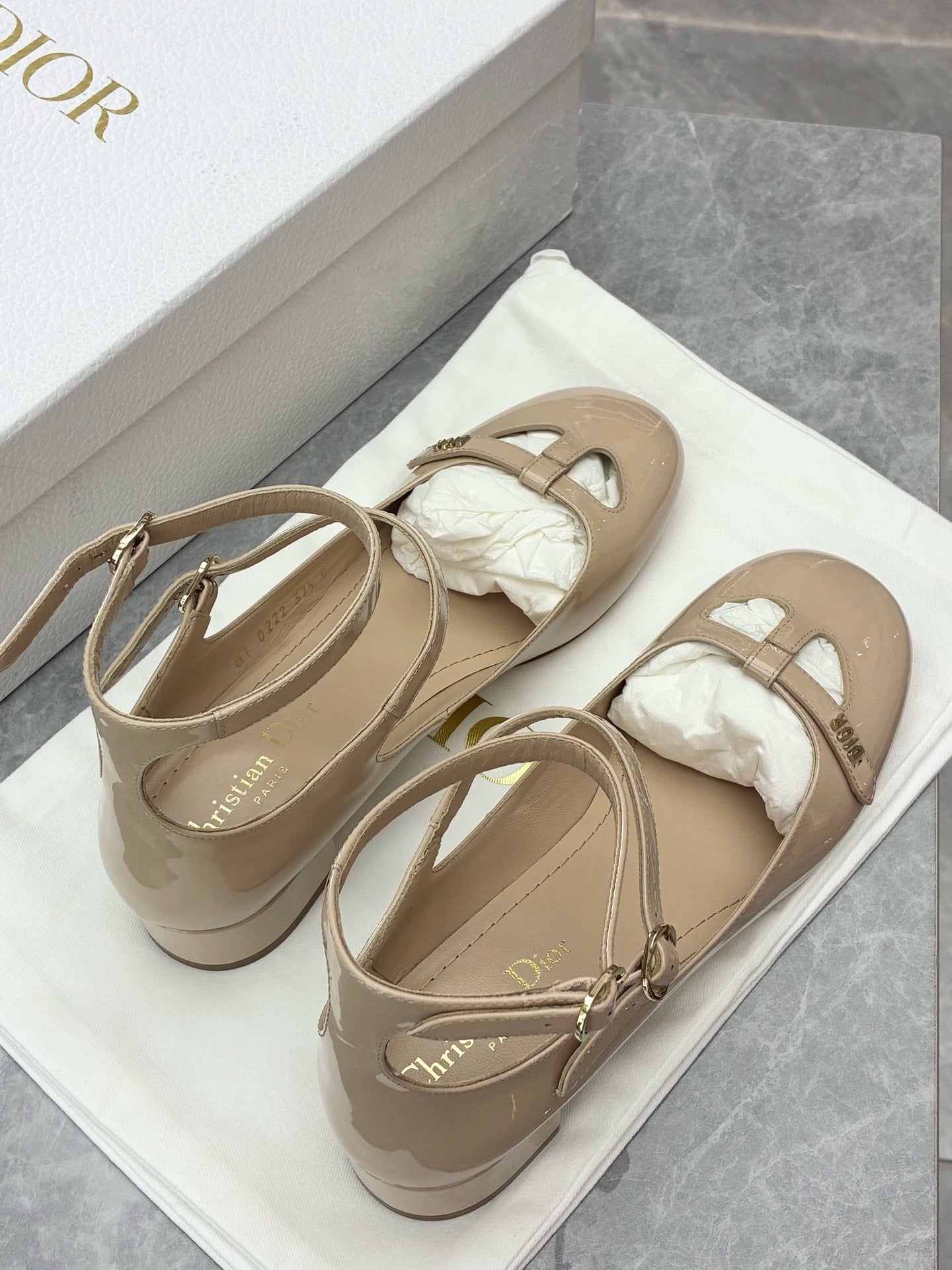 DIOR Aimé Patent Mary Jane Shoes – Nude, Size 37.5