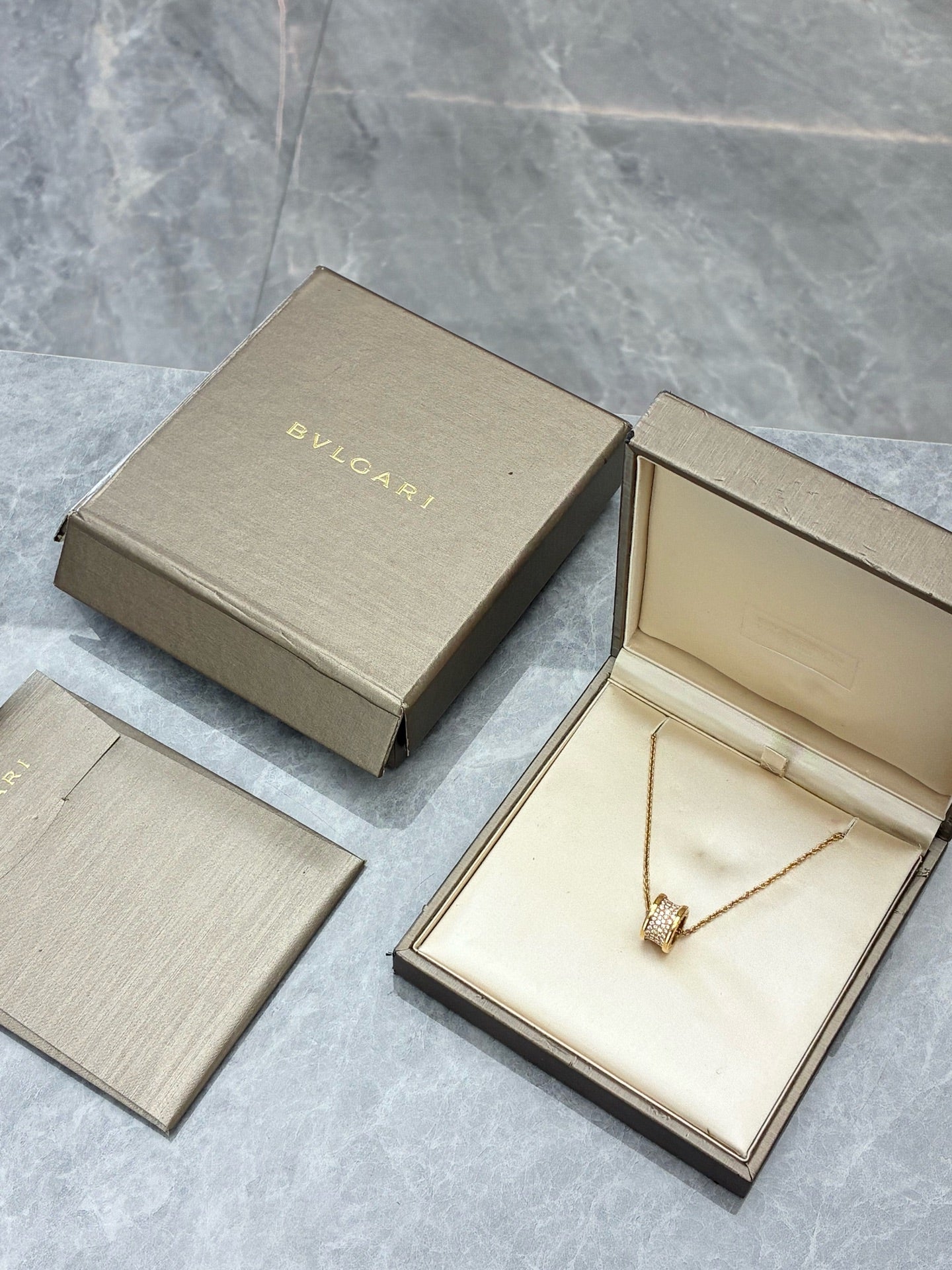 BVLGARI B.Zero1 Necklace – 18K Rose Gold, Full Pave Diamond Pendant