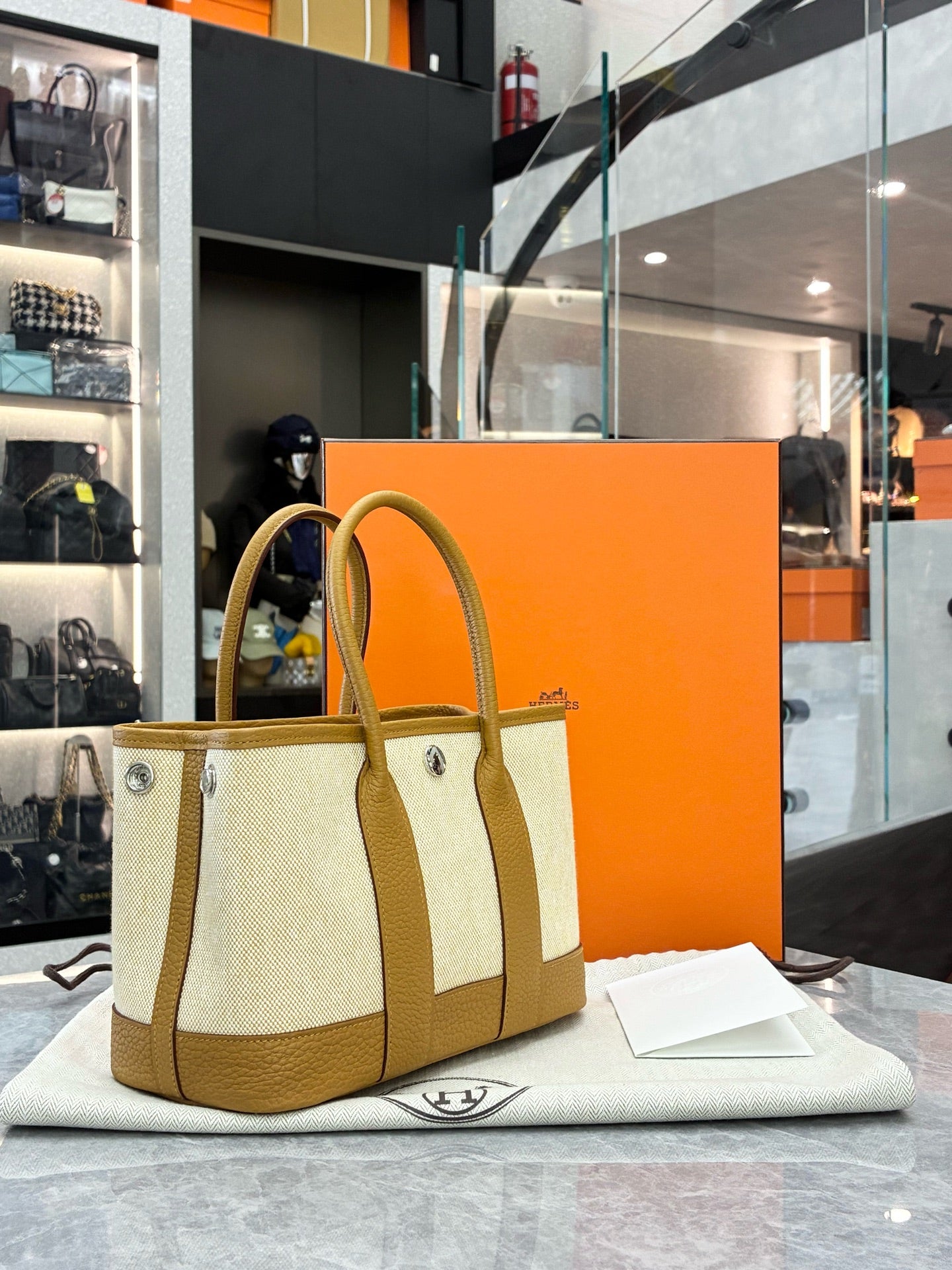 HERMÈS Mini Garden Party – Sesame Canvas & Leather, Palladium Hardware, Brand New