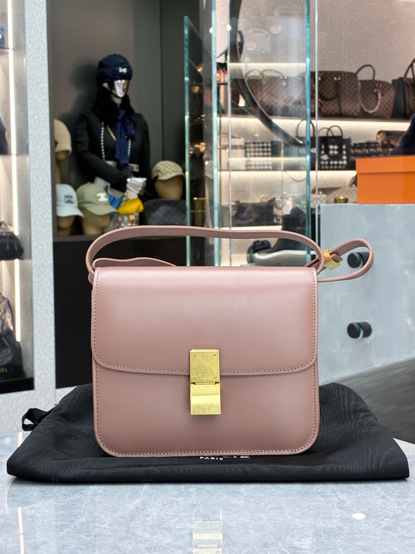 CELINE Box Teen – Dusty Rose Box Calfskin Leather, Gold Hardware, Pre-Owned