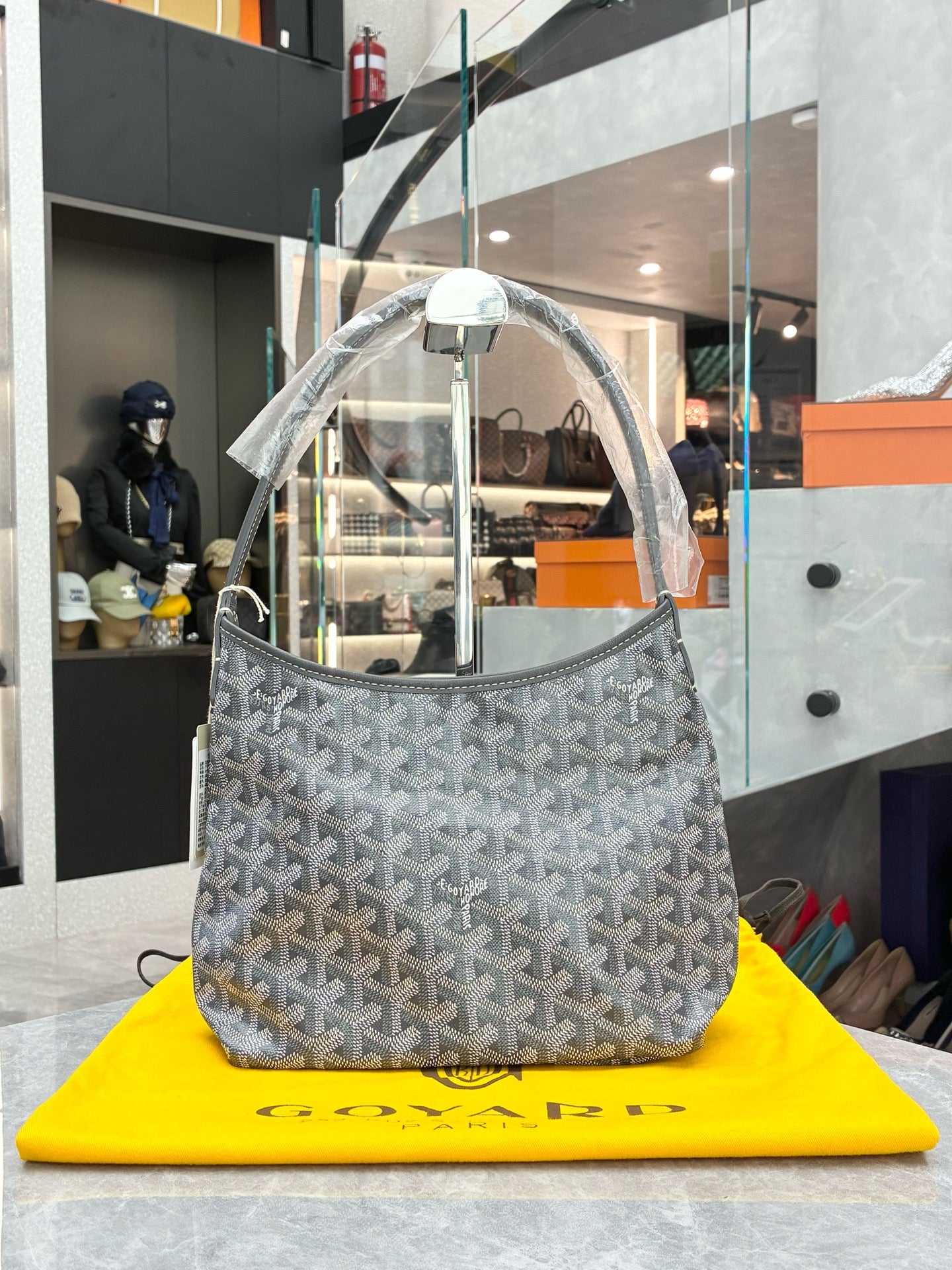 GOYARD Mini Hobo – Grey Goyardine Canvas, Red Hand-Painted Clover, Brand New