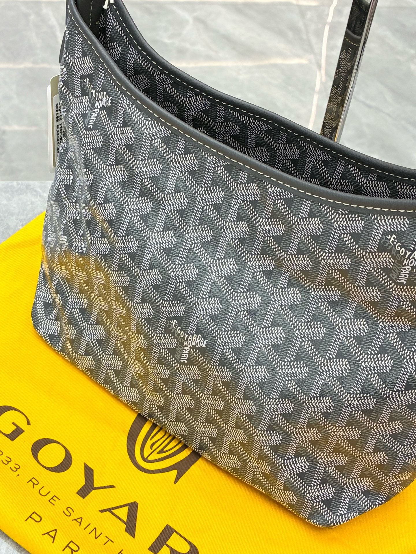GOYARD Mini Hobo – Grey Goyardine Canvas, Red Hand-Painted Clover, Brand New
