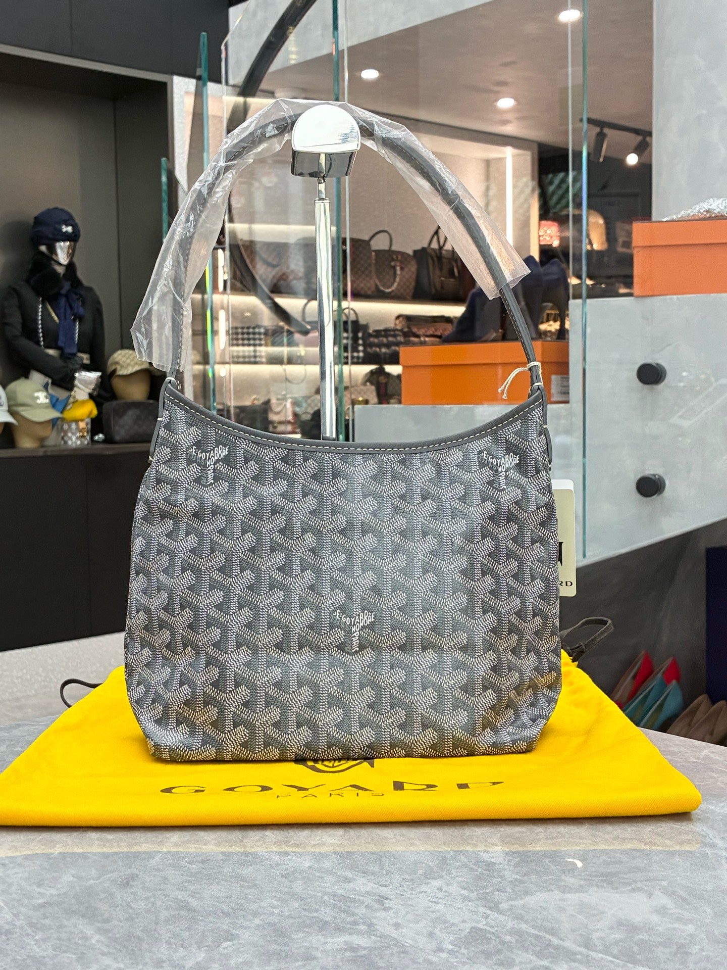 GOYARD Mini Hobo – Grey Goyardine Canvas, Red Hand-Painted Clover, Brand New