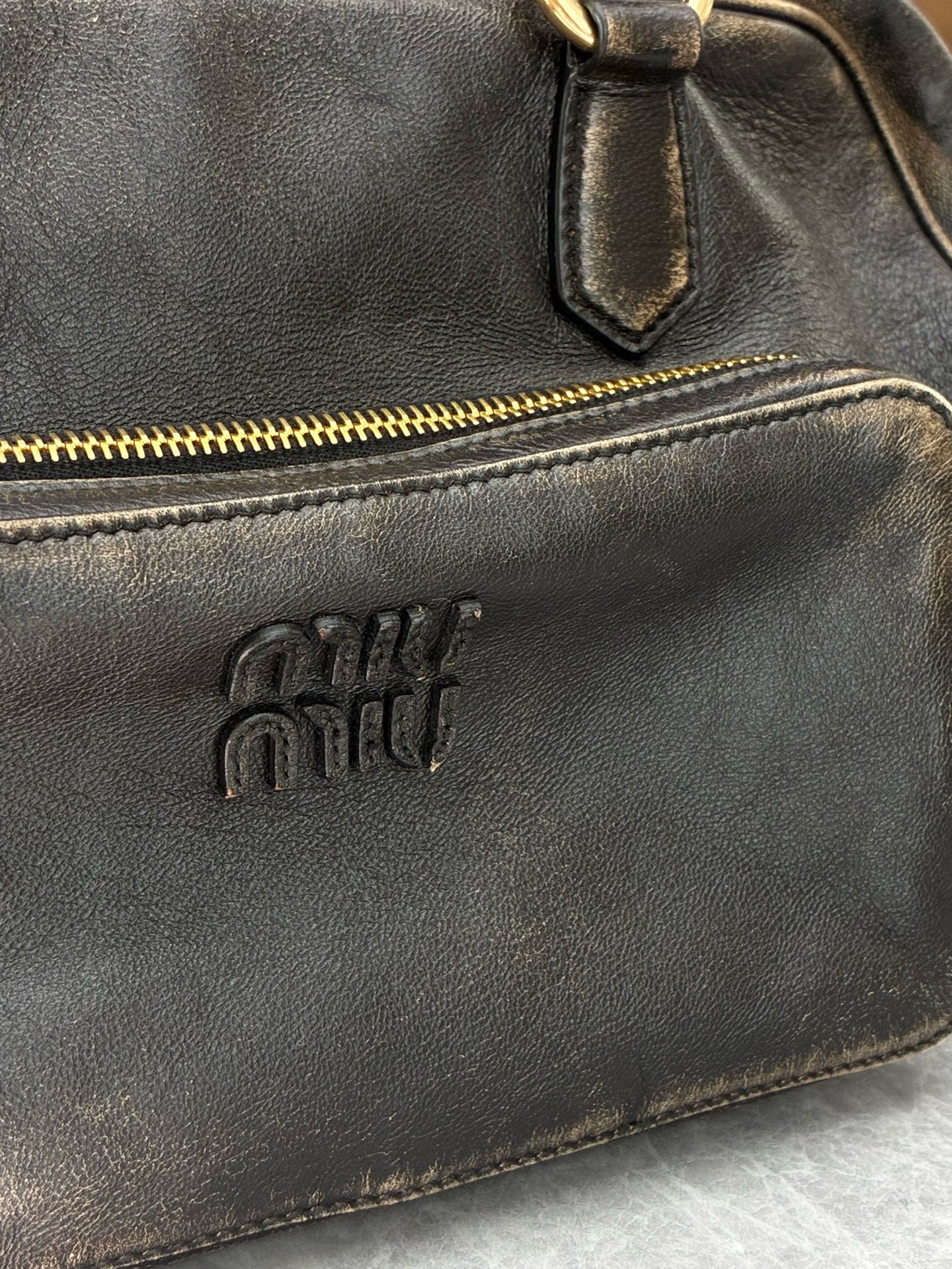 Miu Miu Distressed Leather Moto Bag – Coffee Brown, Pre-Owned