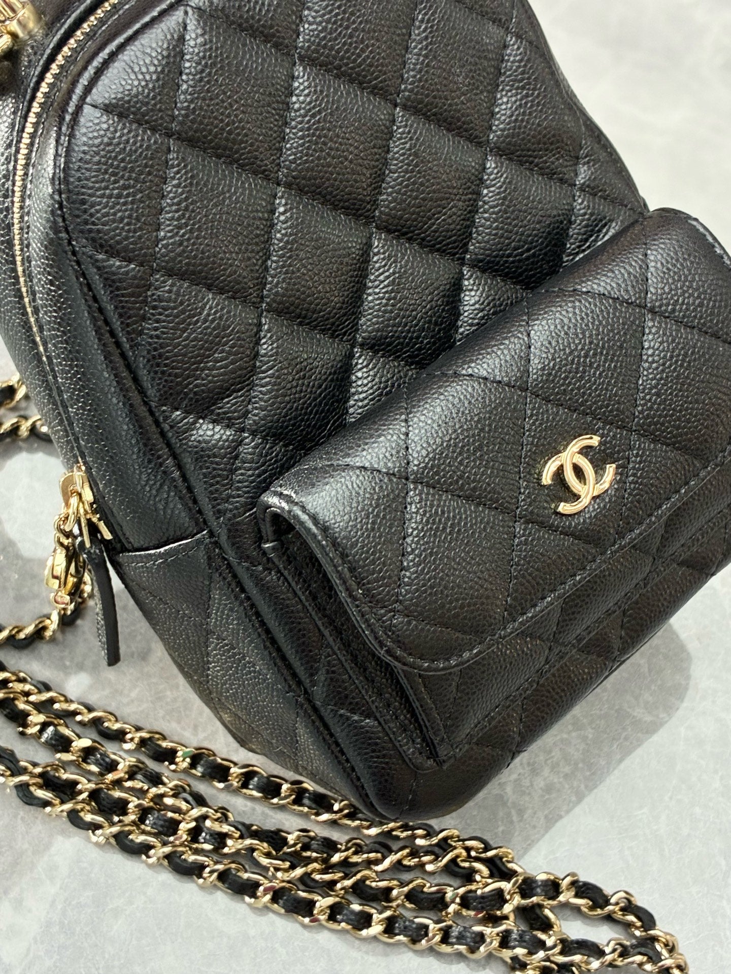 CHANEL Caviar Mini Backpack – Black with Gold Hardware, Pre-Owned
