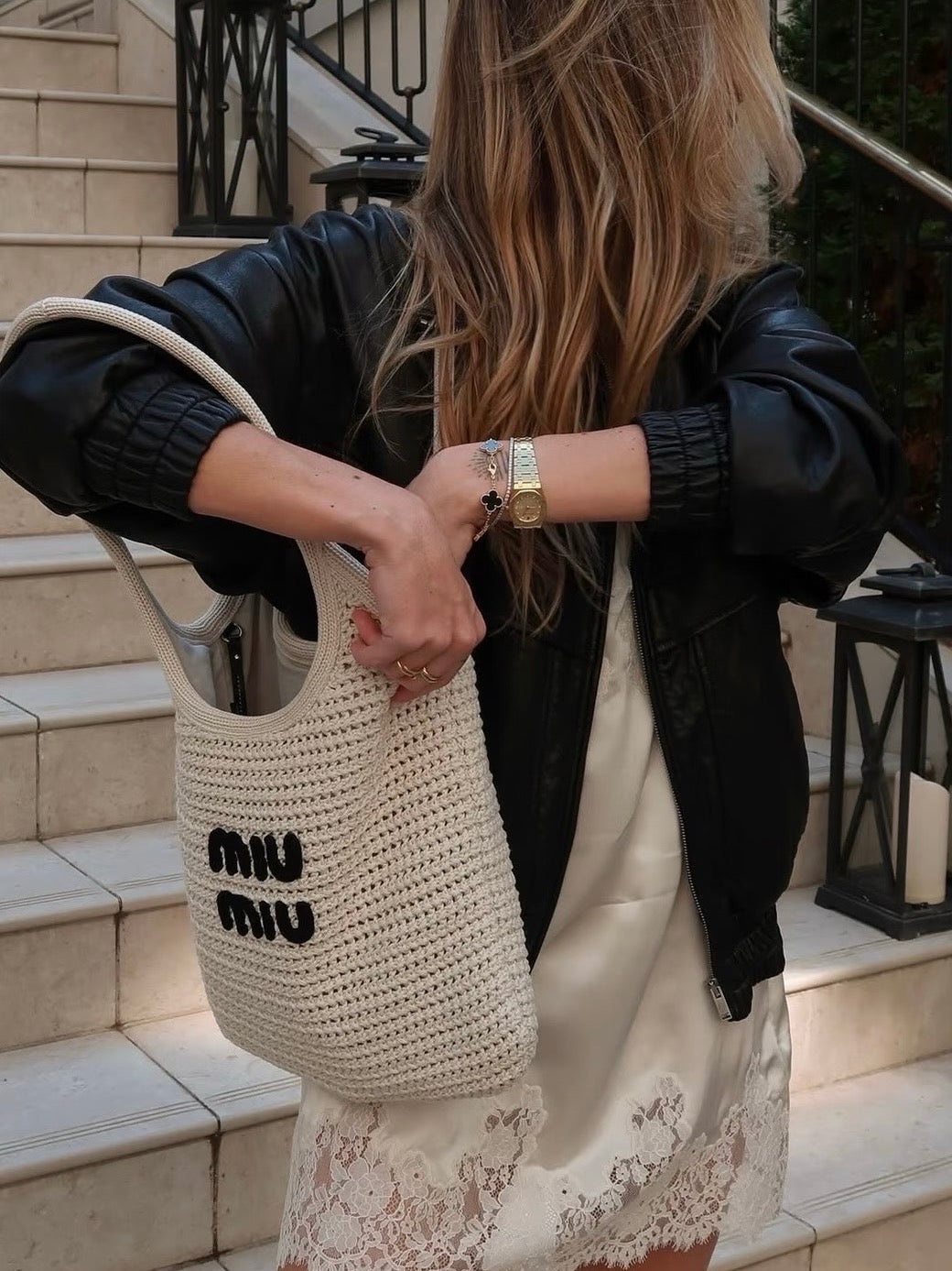 Miu Miu IVY Embroidered Mesh Tote – Off-White Cotton, Brand New