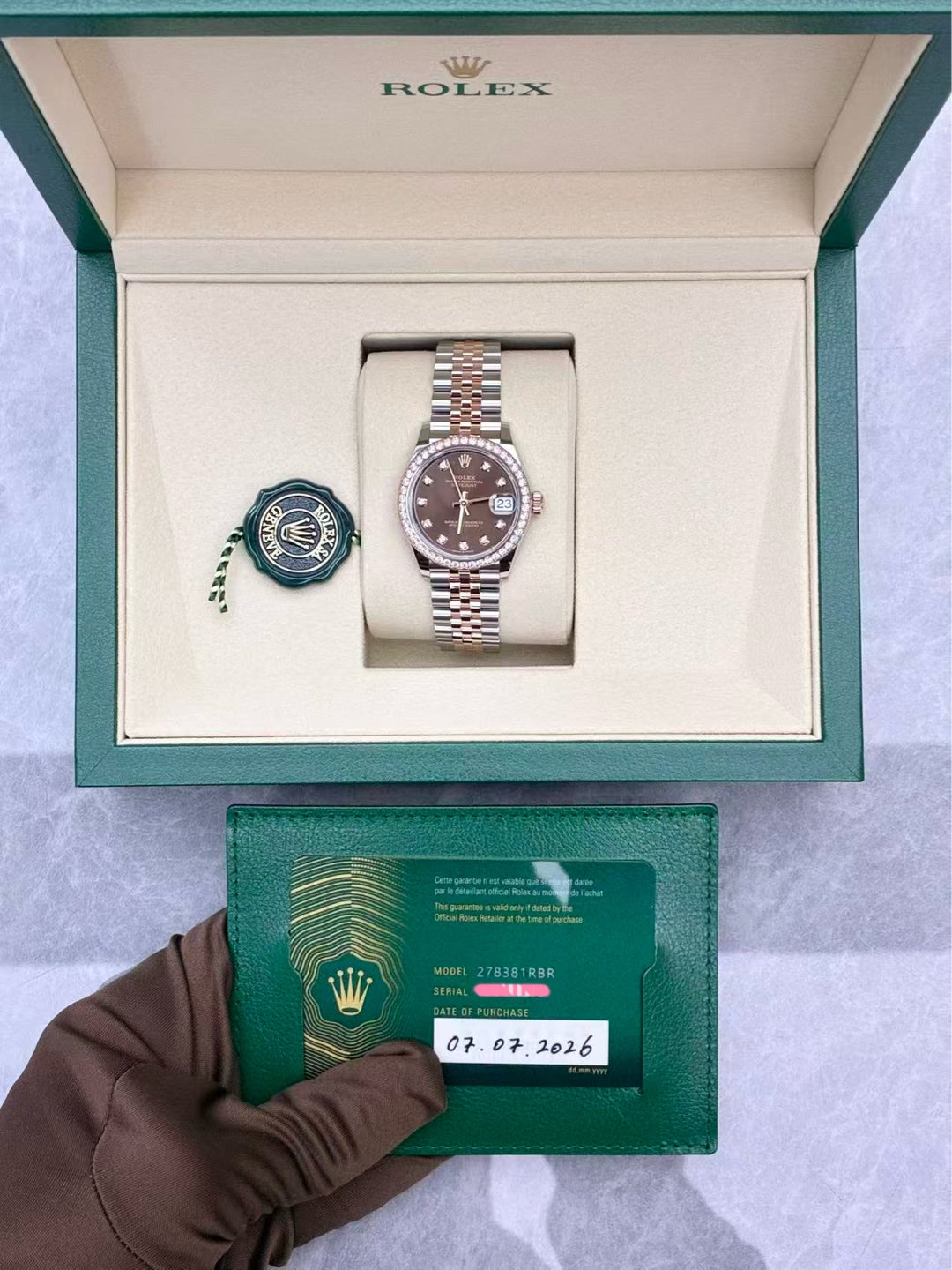 ROLEX DateJust 31 – Oystersteel & Everose Gold, Diamond Bezel, Chocolate Diamond Dial, Brand New
