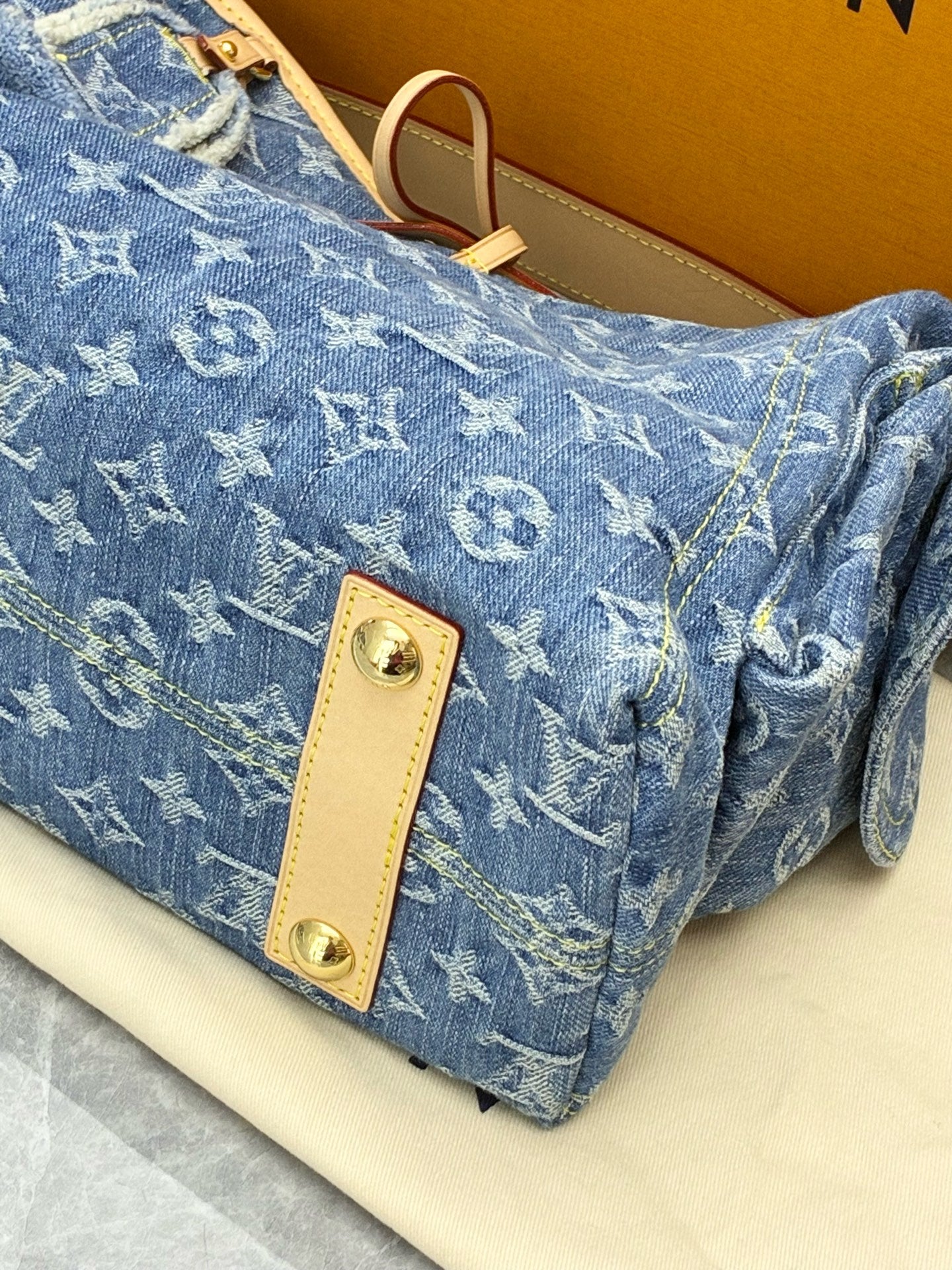 LOUIS VUITTON Carryall Cargo (Small) – Denim Monogram Jacquard, Gold Hardware, Excellent Pre-Owned
