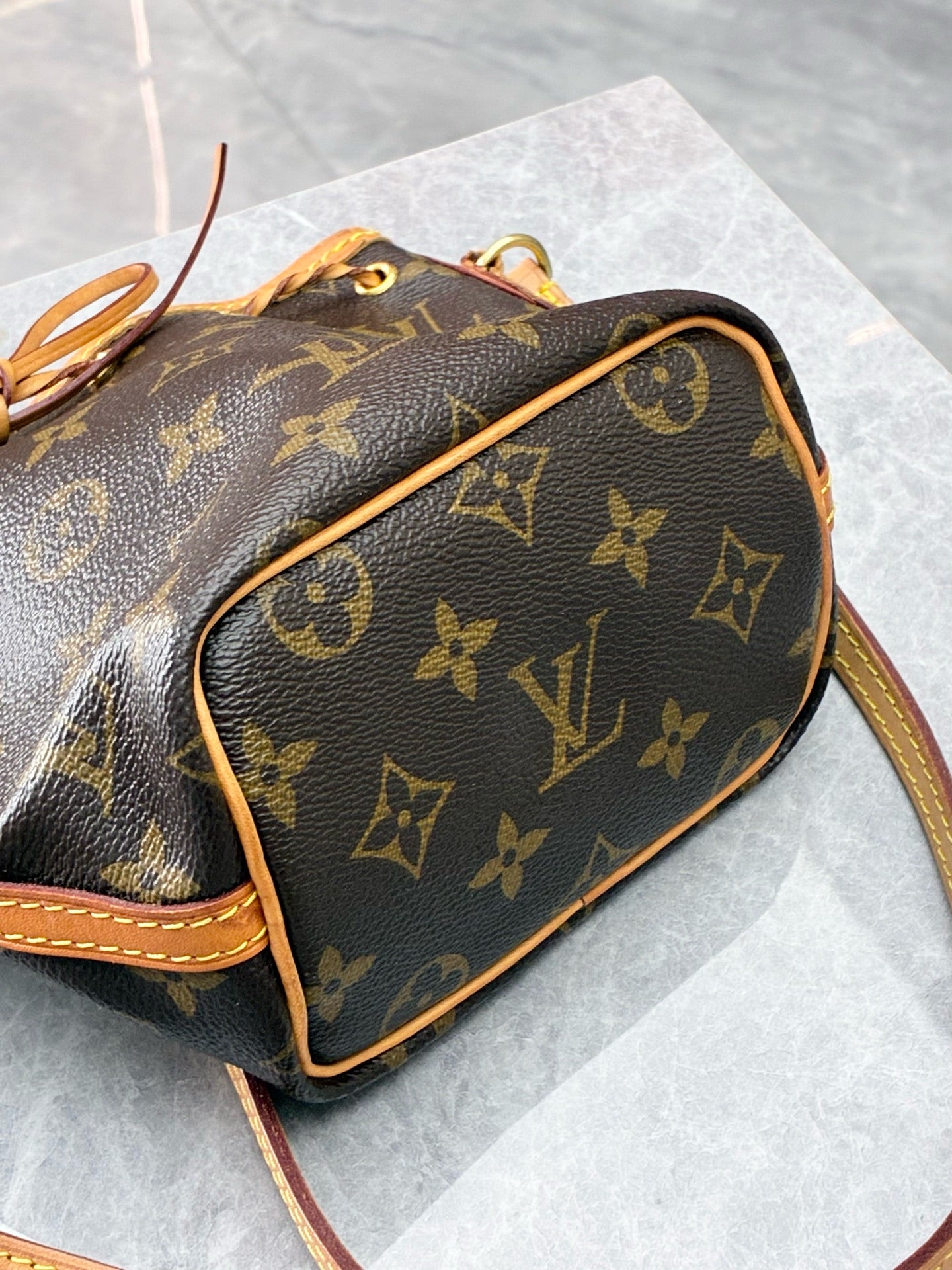 LOUIS VUITTON Nano Noé – Monogram Canvas, Drawstring Bucket Bag, Pre-Owned