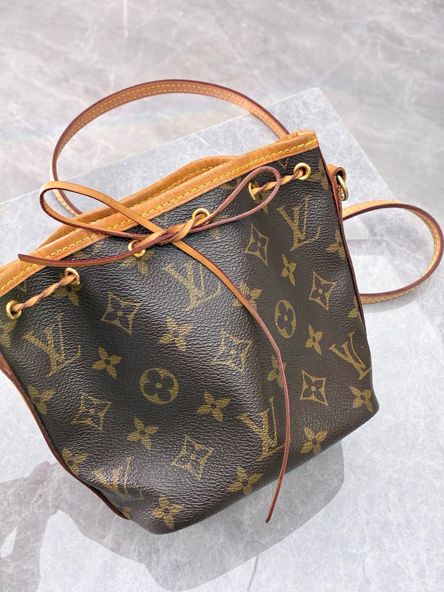 LOUIS VUITTON Nano Noé – Monogram Canvas, Drawstring Bucket Bag, Pre-Owned