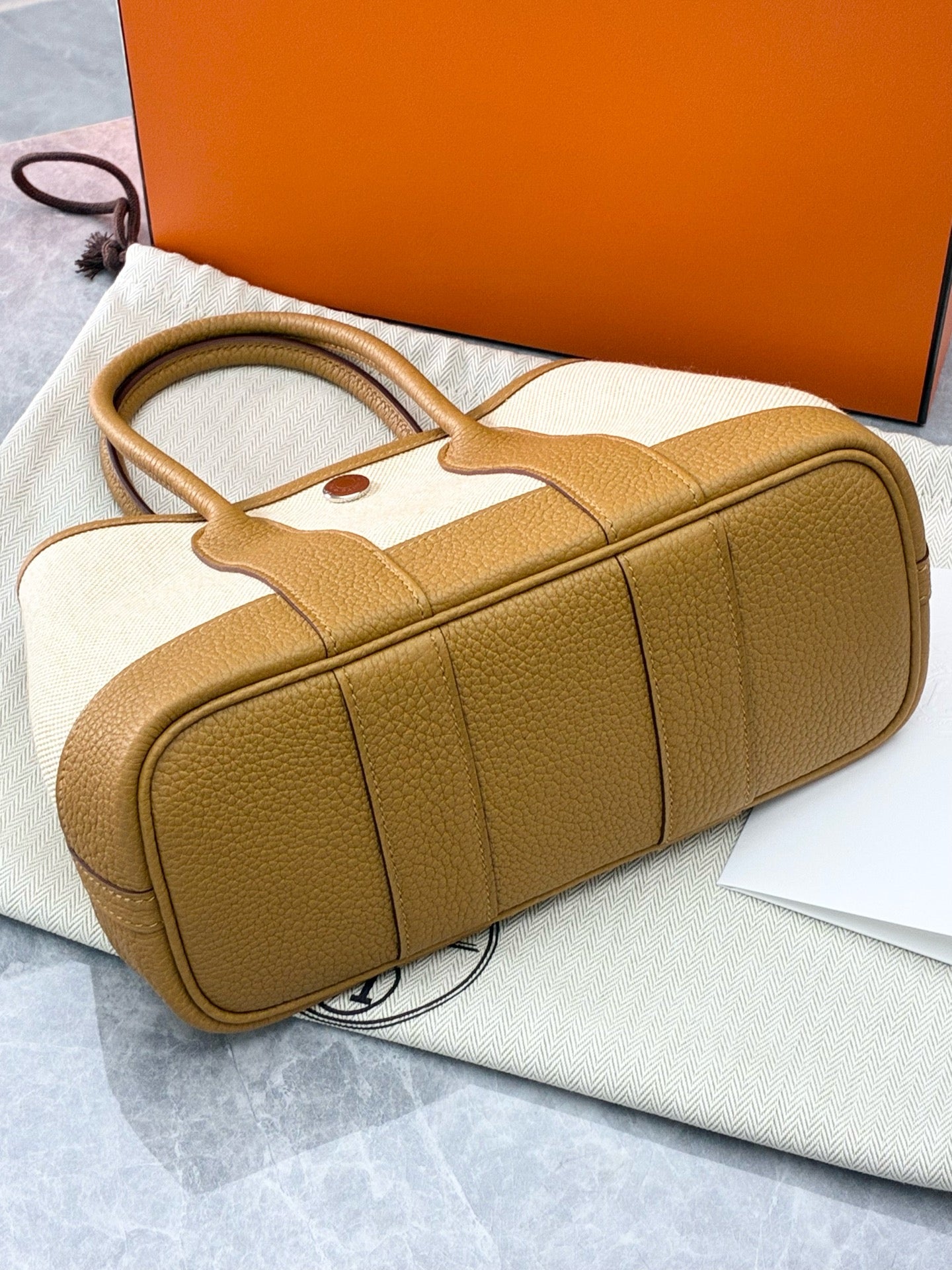HERMÈS Garden Party 30 – Sesame Negonda Leather & Cream Toile Canvas, Palladium Hardware, Brand New