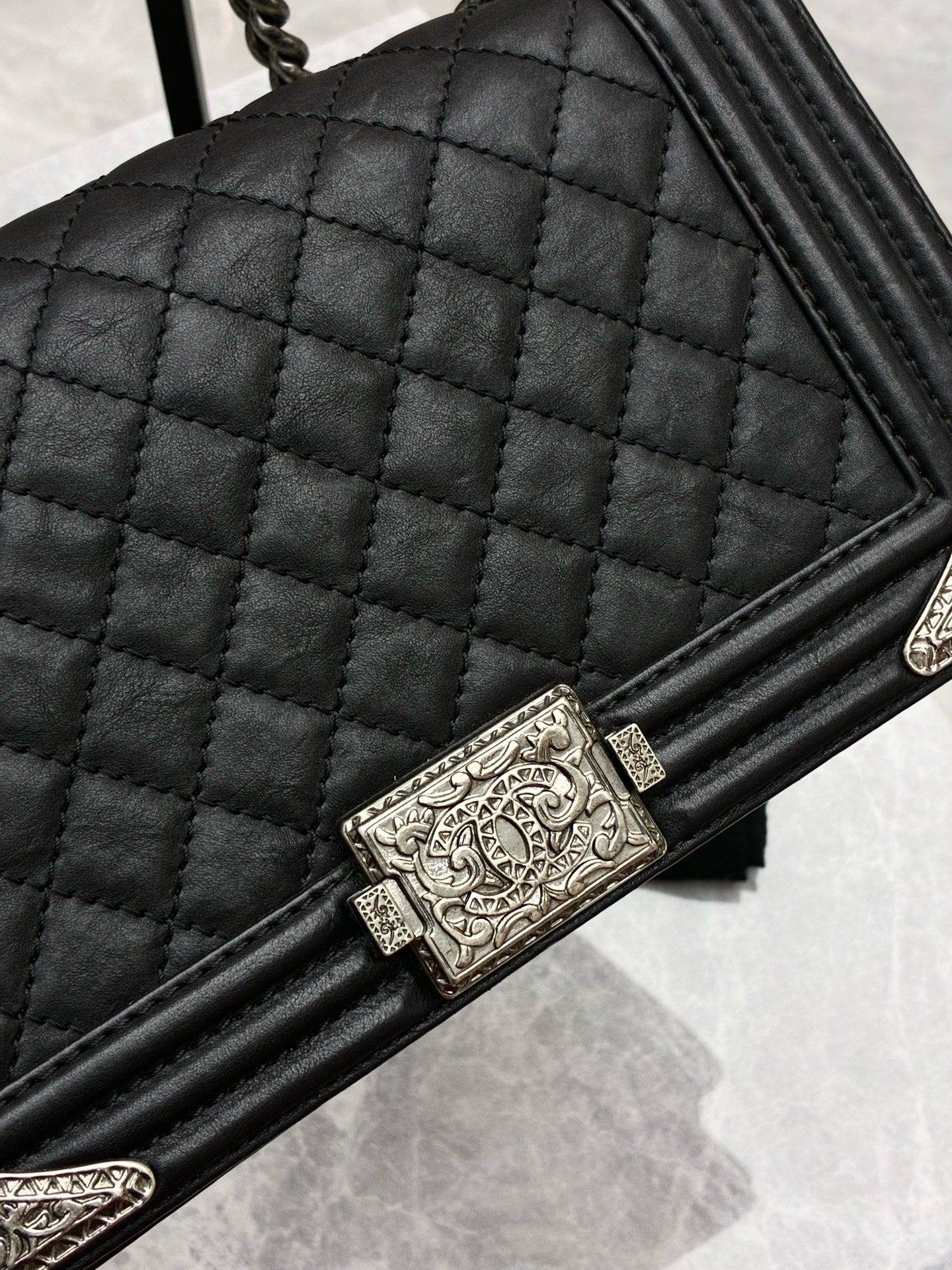 CHANEL Le Boy Bag – Black Quilted Calfskin Leather, Silver Hardware, Pre-Owned