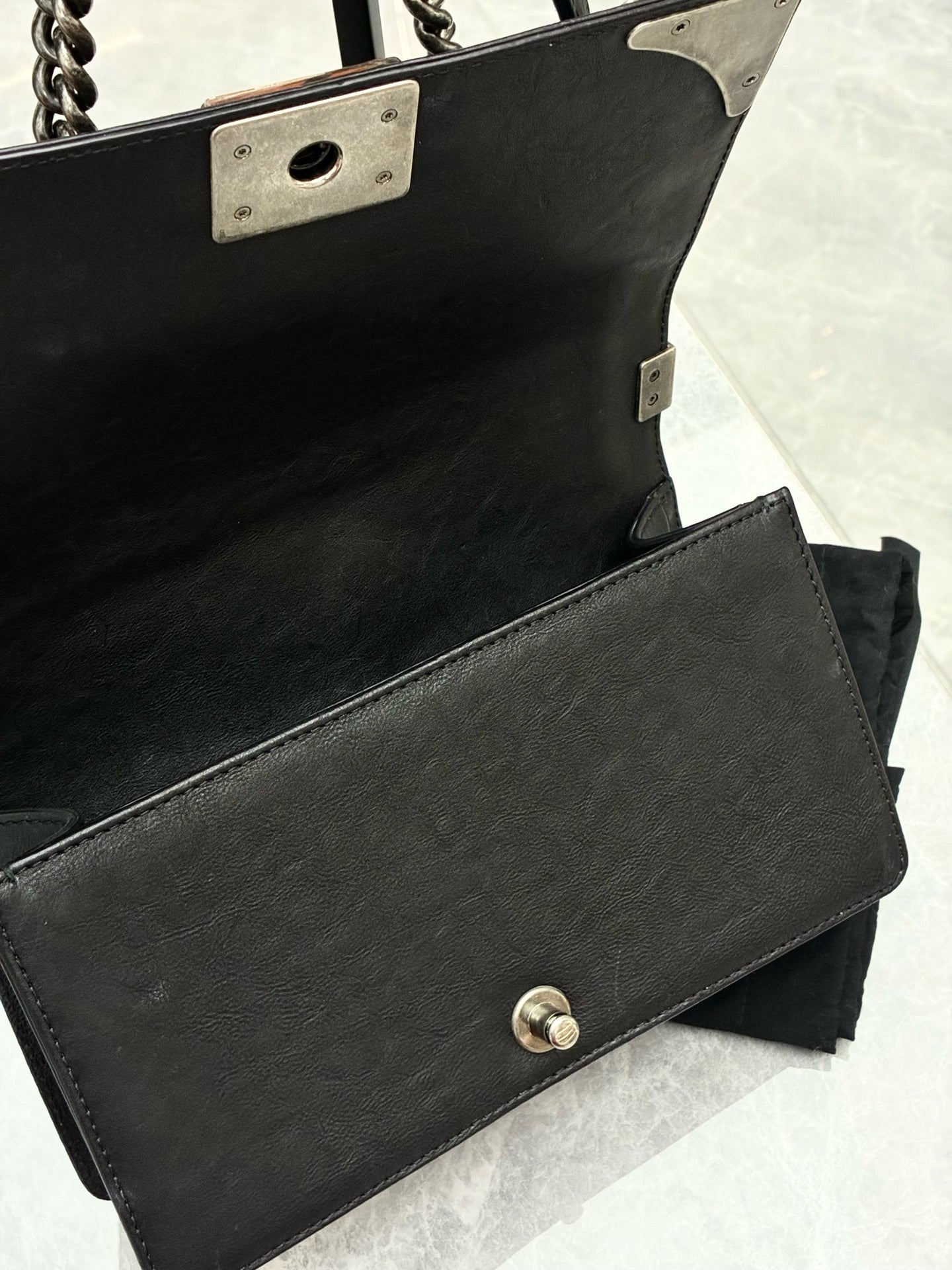 CHANEL Le Boy Bag – Black Quilted Calfskin Leather, Silver Hardware, Pre-Owned