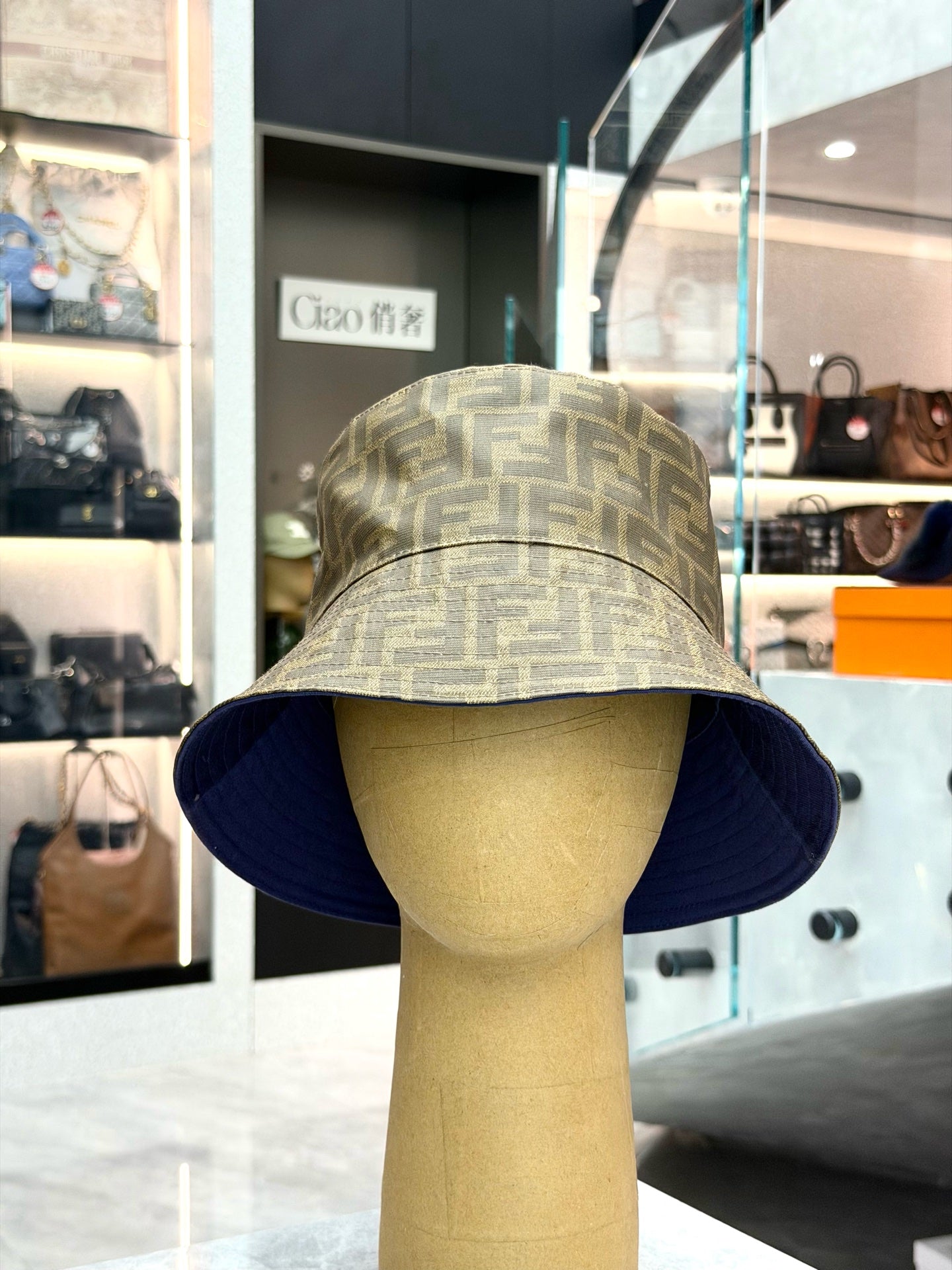 FENDI Double-F Monogram Bucket Hat – FF Jacquard Canvas, Size M (59), Pre-Owned