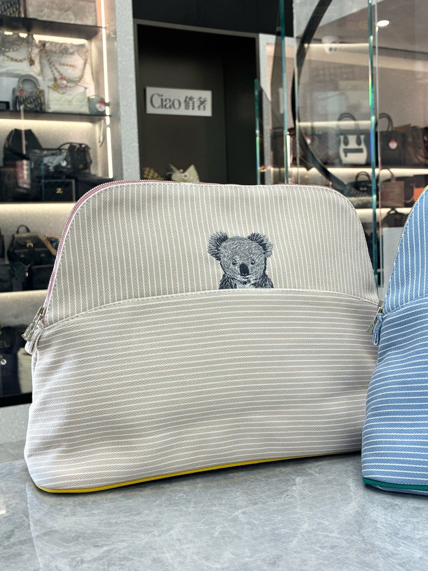 HERMÈS Passe-Passe Koala Toiletry Pouch – Herringbone Canvas, Brand New