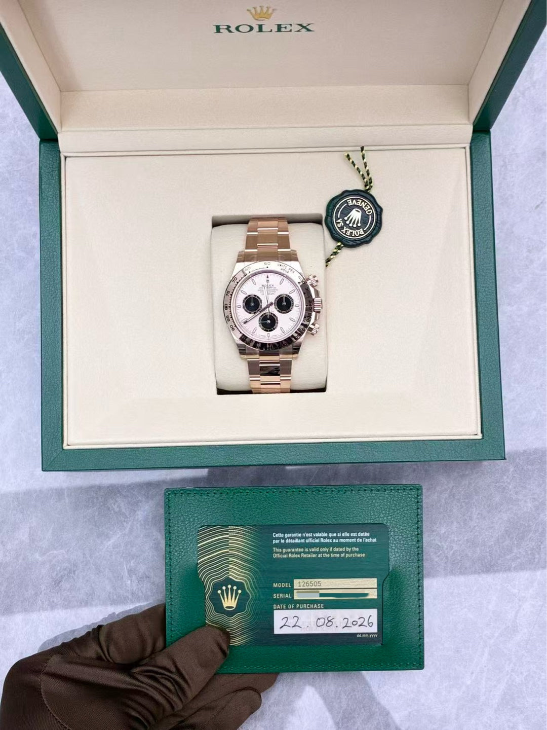 ROLEX Cosmograph Daytona – 18K Everose Gold, White Dial, Reference 126505-0003, 40mm, Brand New