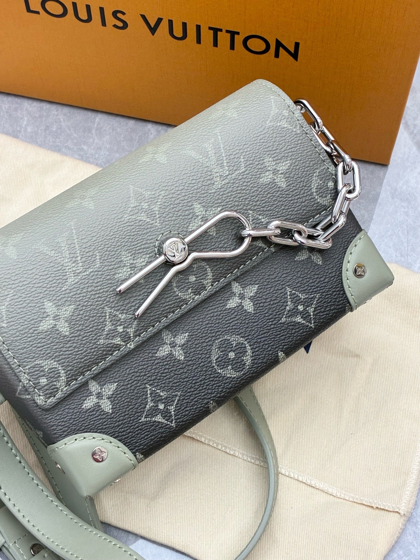LOUIS VUITTON Steamer Wearable Wallet – Monogram Eclipse Gradient Canvas, Silver Hardware, Pre-Owned