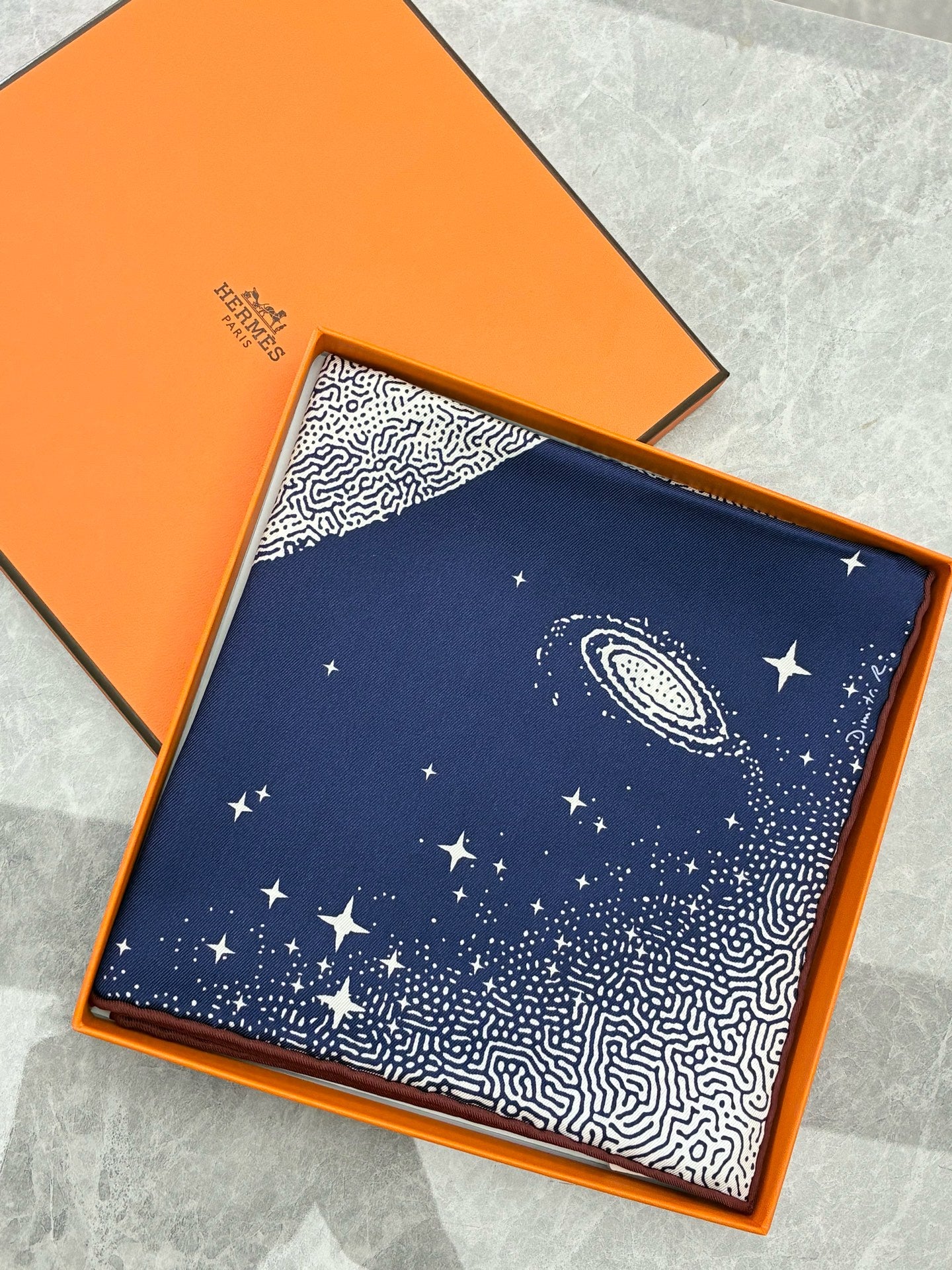 HERMÈS Carré 70 Silk Twill Scarf – Clair de Lune Pegasus, Deep Blue, 70 × 70 cm, Brand New