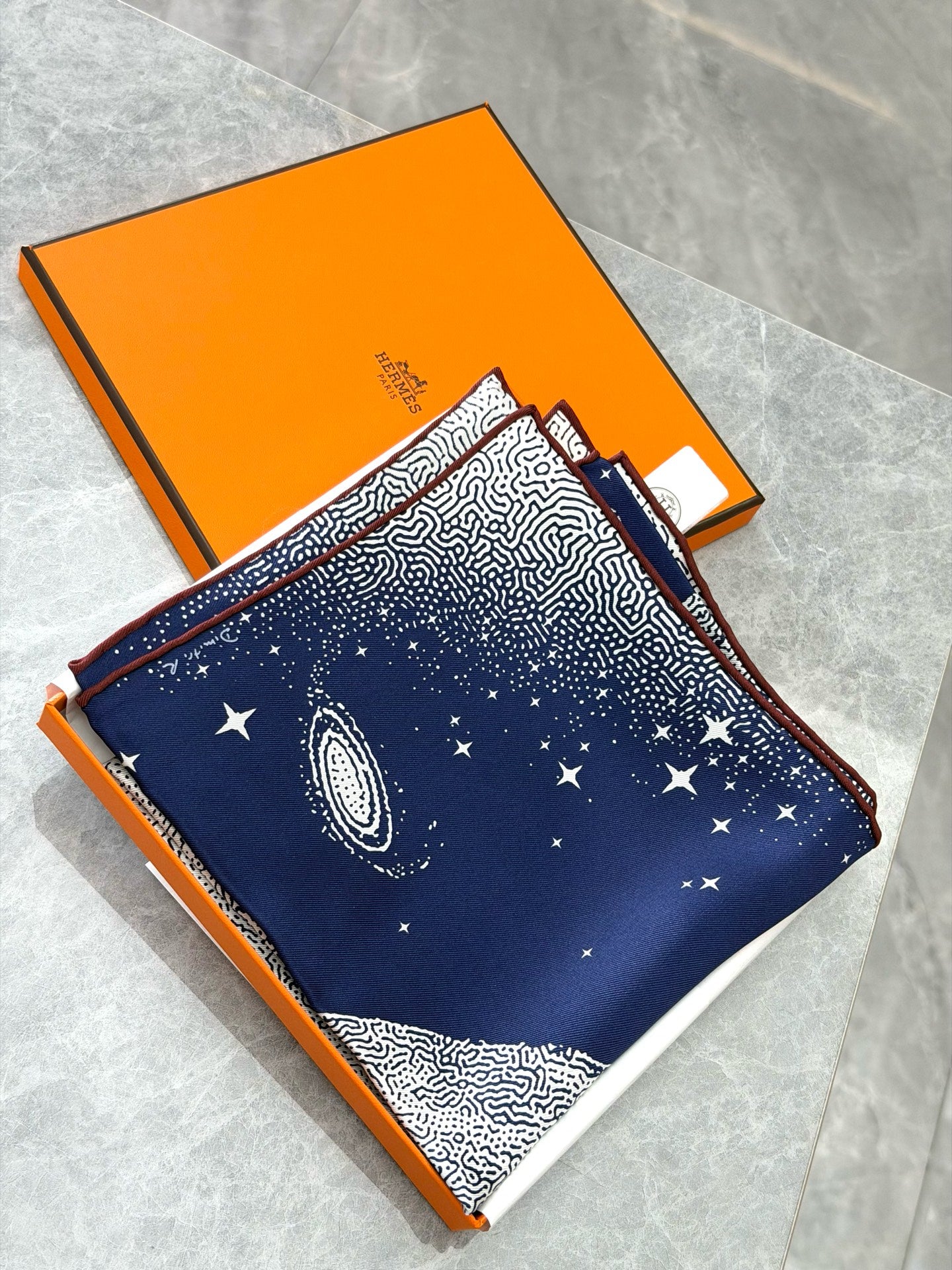 HERMÈS Carré 70 Silk Twill Scarf – Clair de Lune Pegasus, Blue, 70 × 70 cm, Brand New