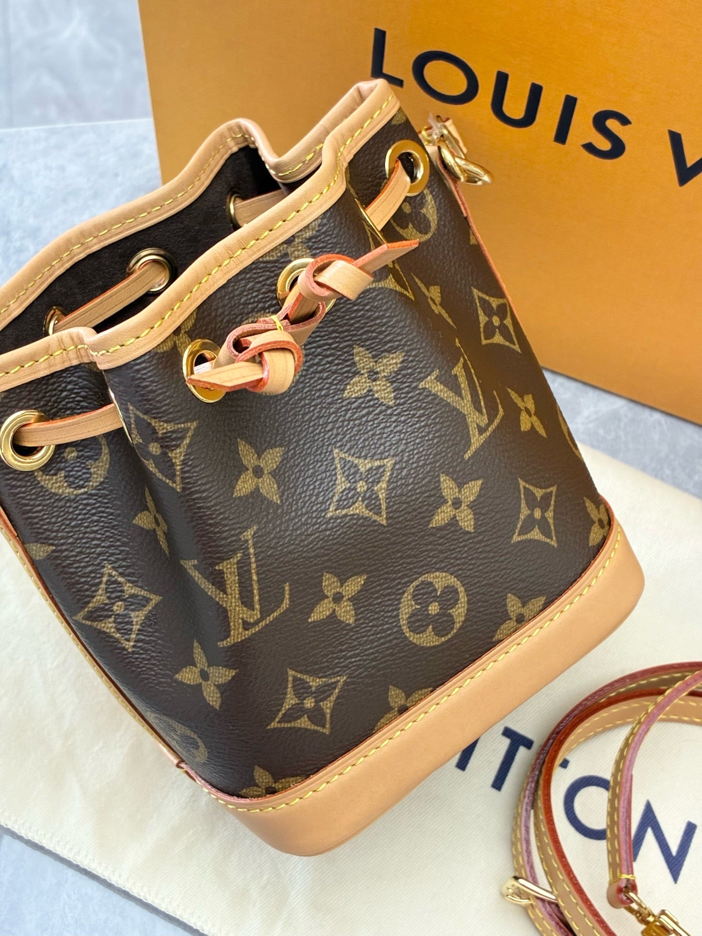 LOUIS VUITTON Nano Noé – Monogram Canvas, Drawstring Bucket Bag, Excellent Pre-Owned