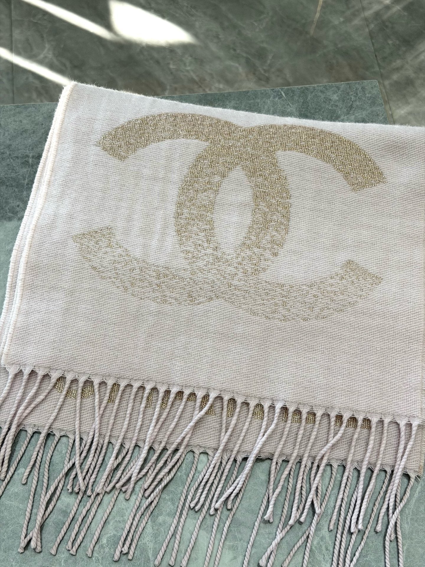 CHANEL Cashmere & Silk Scarf – CC Logo Jacquard, 140 cm, Brand New