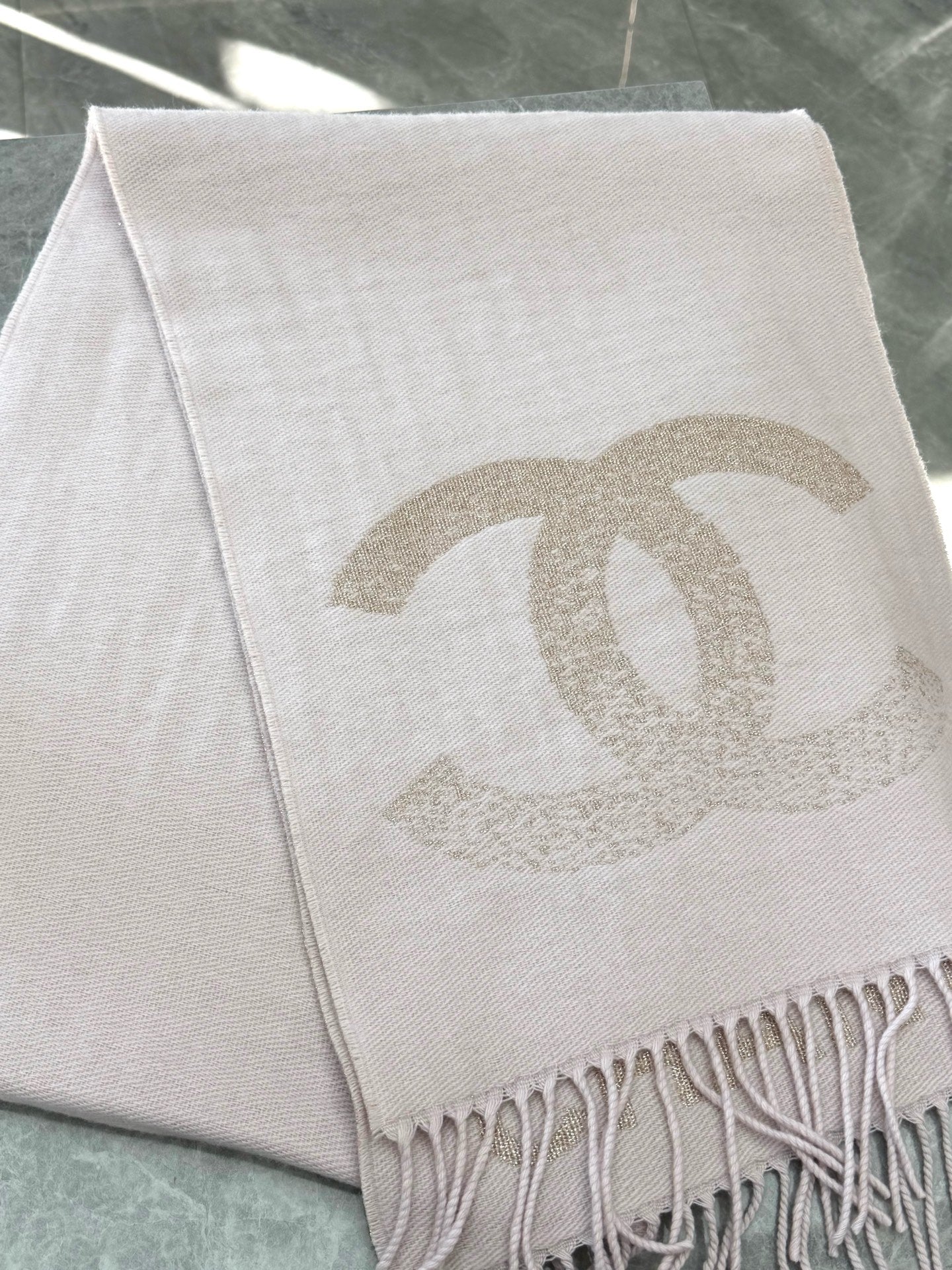 CHANEL Cashmere & Silk Scarf – CC Logo Jacquard, 140 cm, Brand New