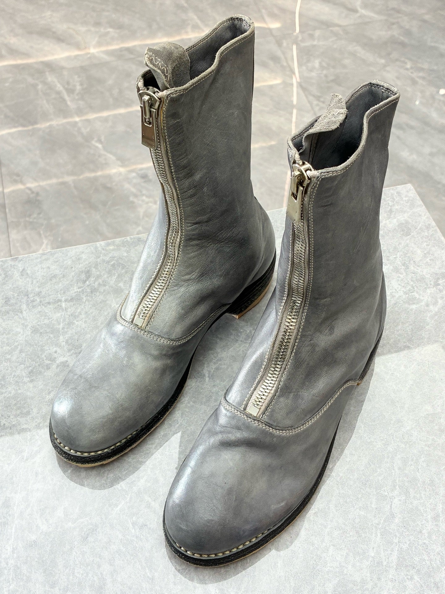 GUIDI 310 Front-Zip High-Top Boots – Smoke Grey Hand-Finished Leather, Vibram Sole, Size 37, Brand New