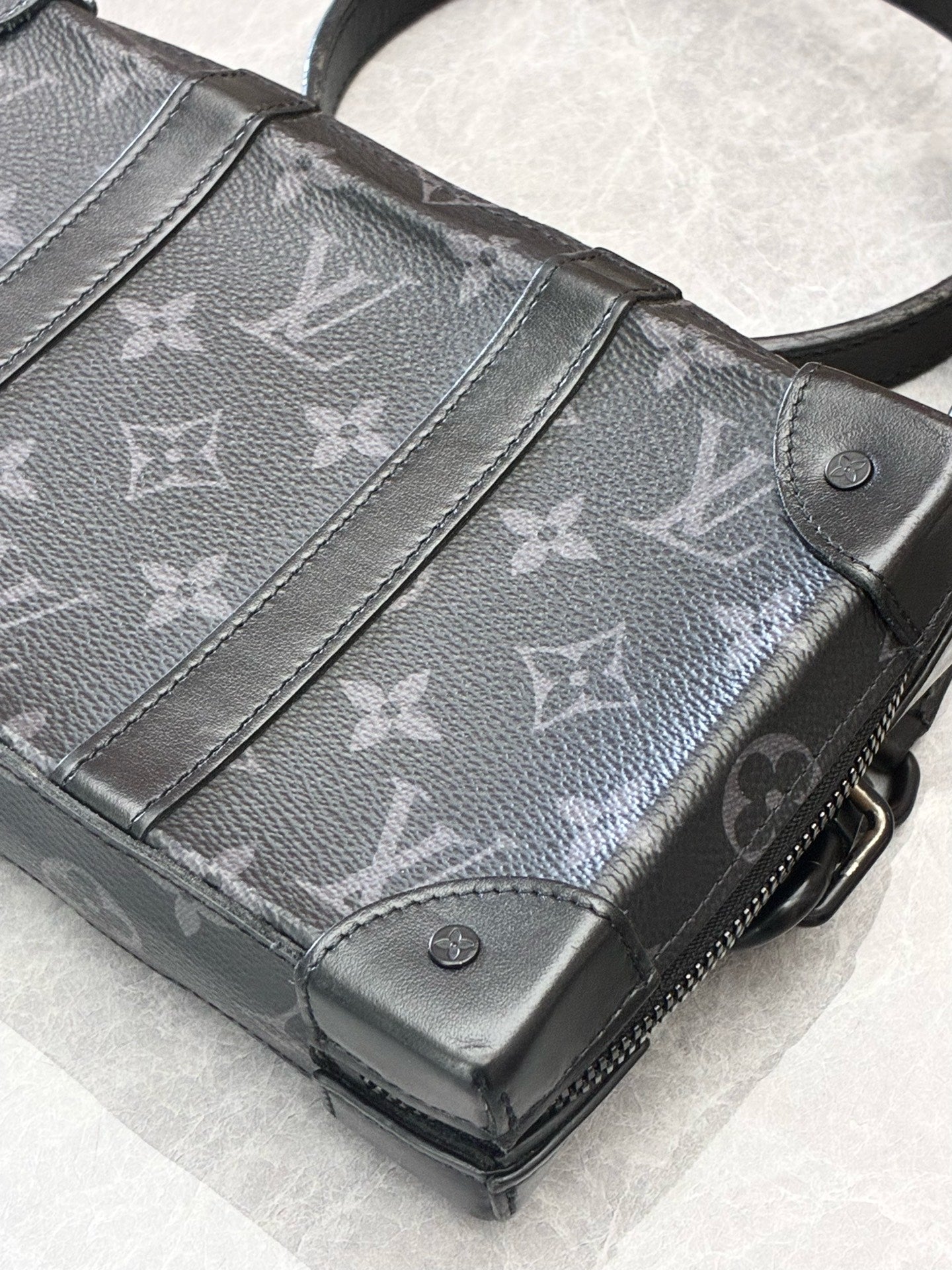 LOUIS VUITTON Soft Trunk Wallet – Monogram Eclipse Canvas, Black Calfskin Trim, Matte Black Hardware, 23 x 13 cm, Pre-Owned