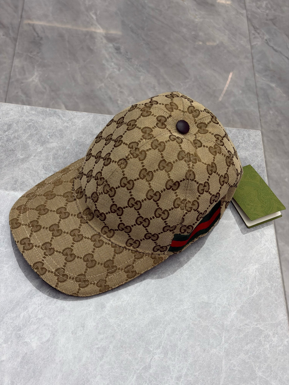 GUCCI GG Supreme Baseball Cap – Beige Monogram Canvas with Web Stripe, Size S (57cm), With Tags, Brand New