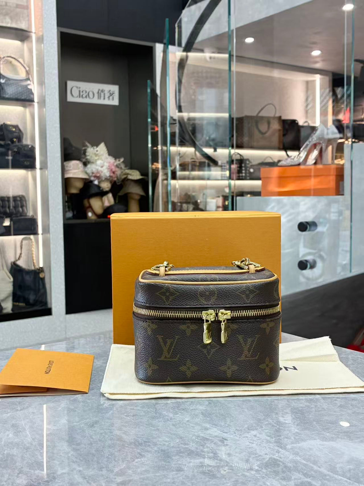 LOUIS VUITTON Nice Nano – Monogram Canvas Toiletry Pouch, Gold Hardware, Brand New