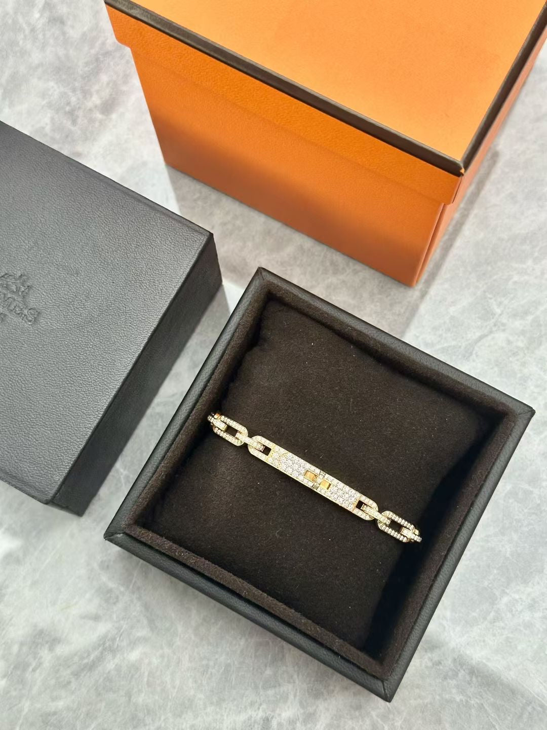 HERMÈS Kelly Chain Bracelet – Rose Gold, Full Diamond-Set, Size ST, 2024, Brand New